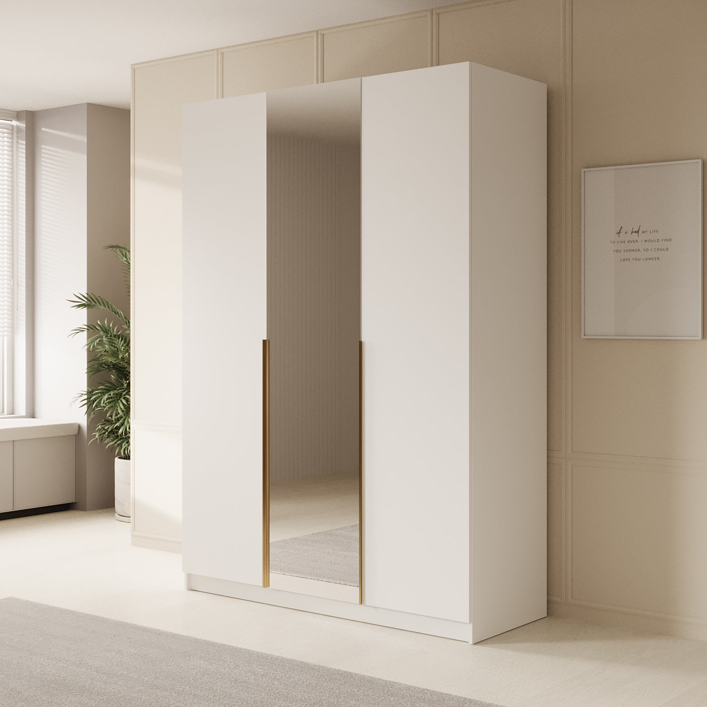 Sabre 2 - Kledingkast met spiegel - Wit - 150x58x215 cm