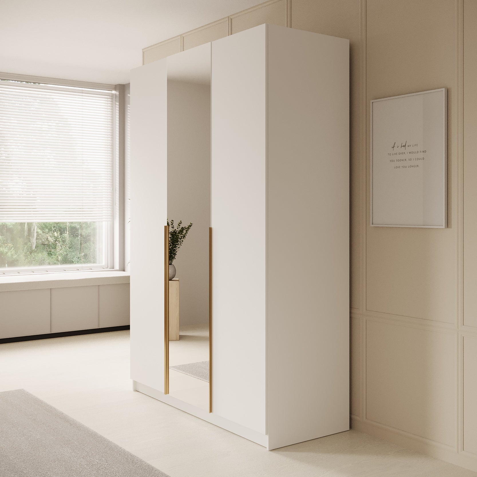 Sabre 2 - Kledingkast met spiegel - Wit - 150x58x215 cm