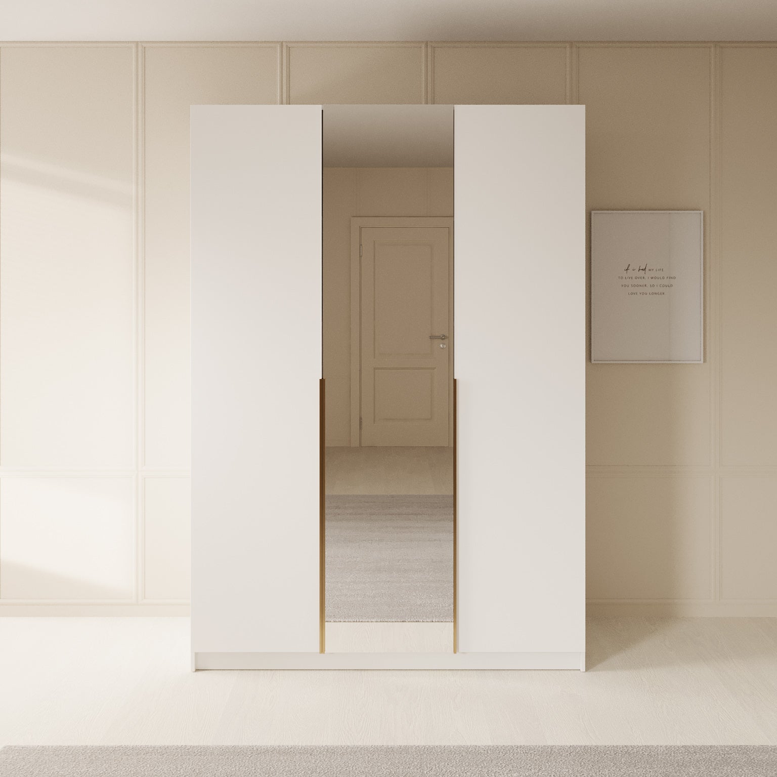 Sabre 2 - Kledingkast met spiegel - Wit - 150x58x215 cm