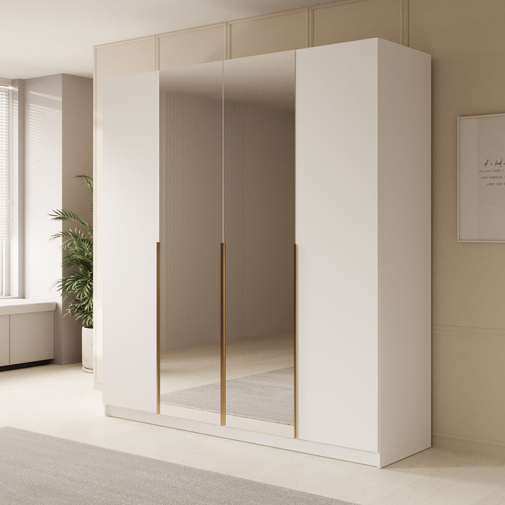Sabre 2 - Kledingkast met spiegel - Wit - 200x58x215 cm
