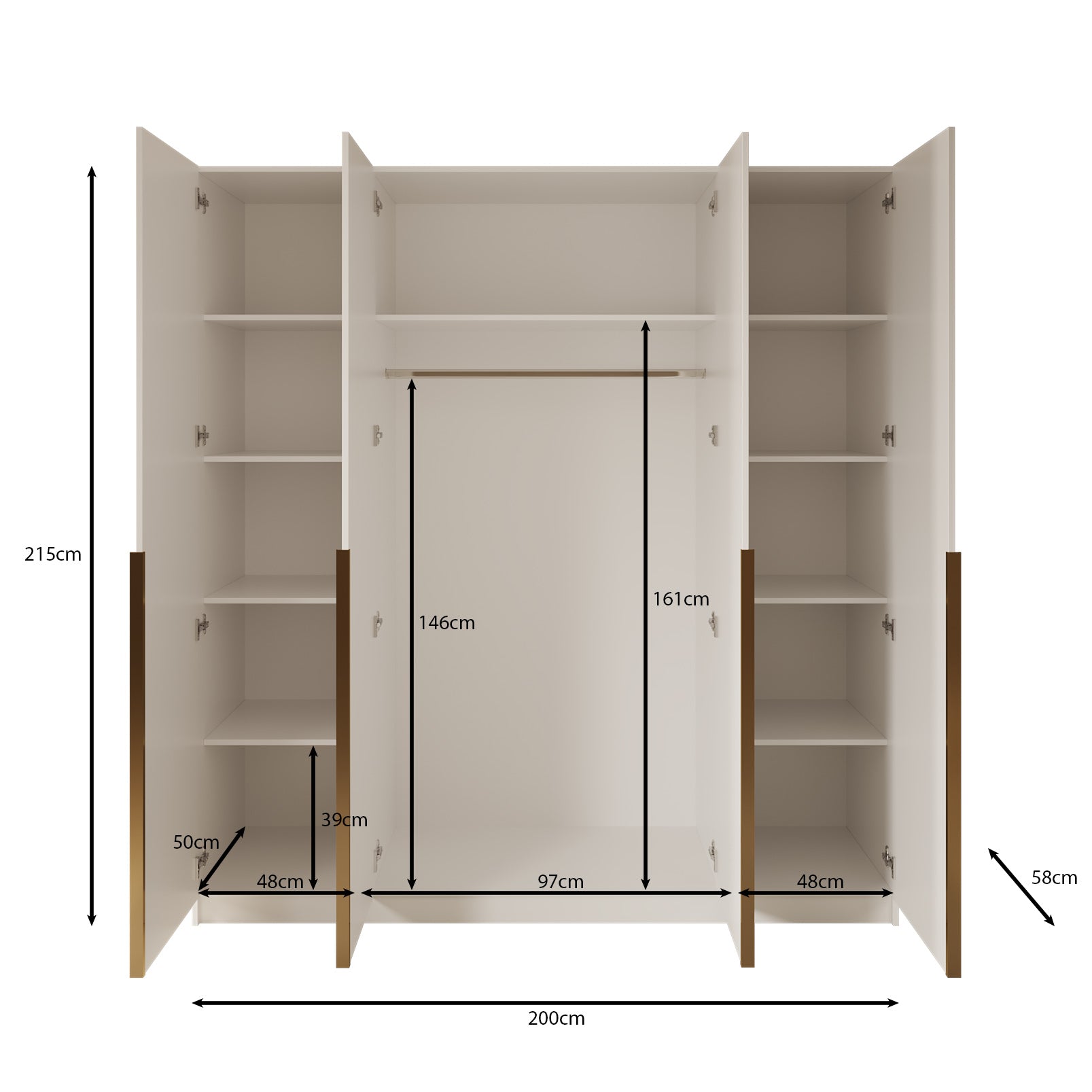 Sabre 2 - Kledingkast met spiegel - Wit - 200x58x215 cm