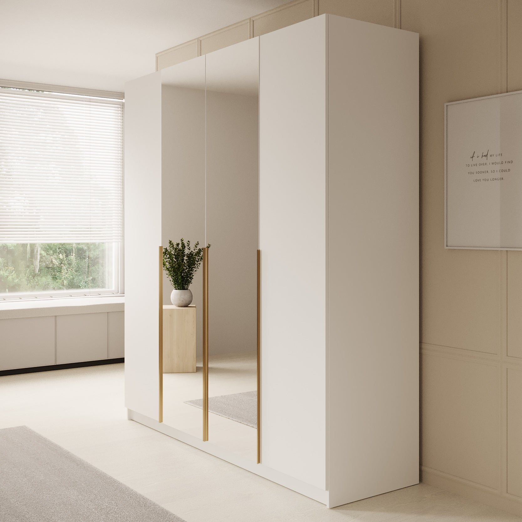 Sabre 2 - Kledingkast met spiegel - Wit - 200x58x215 cm