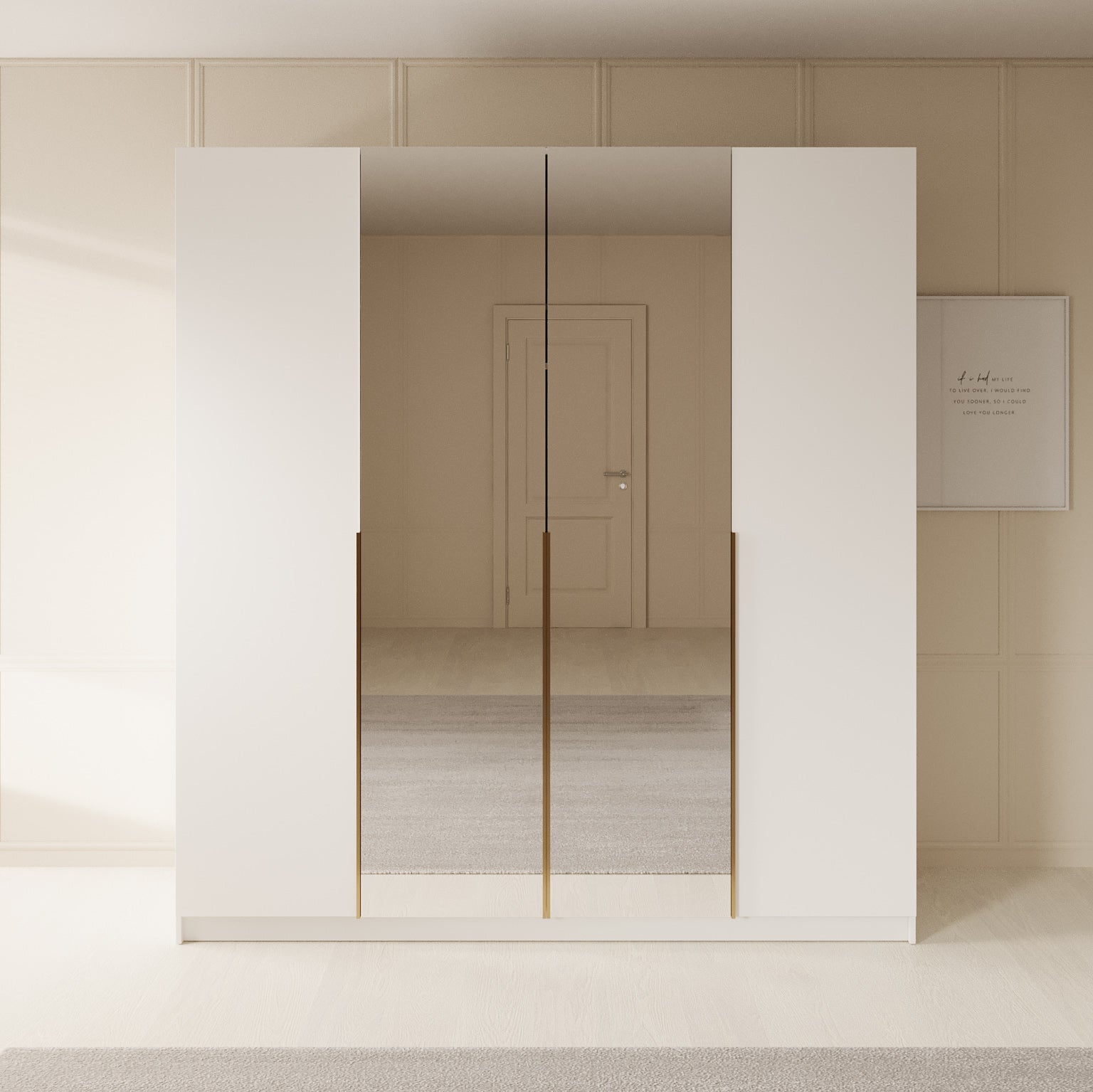 Sabre 2 - Kledingkast met spiegel - Wit - 200x58x215 cm