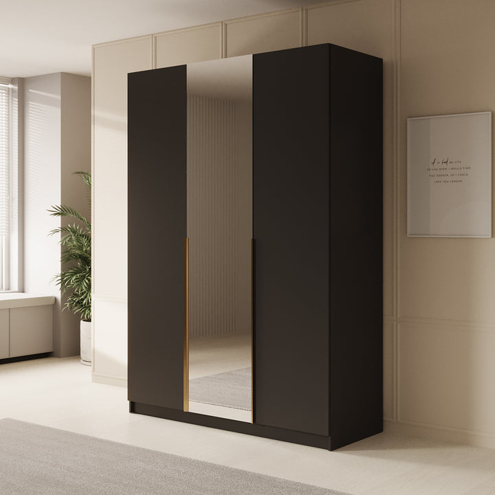 Sabre 2 - Kledingkast met spiegel - Zwart - 150x58x215 cm
