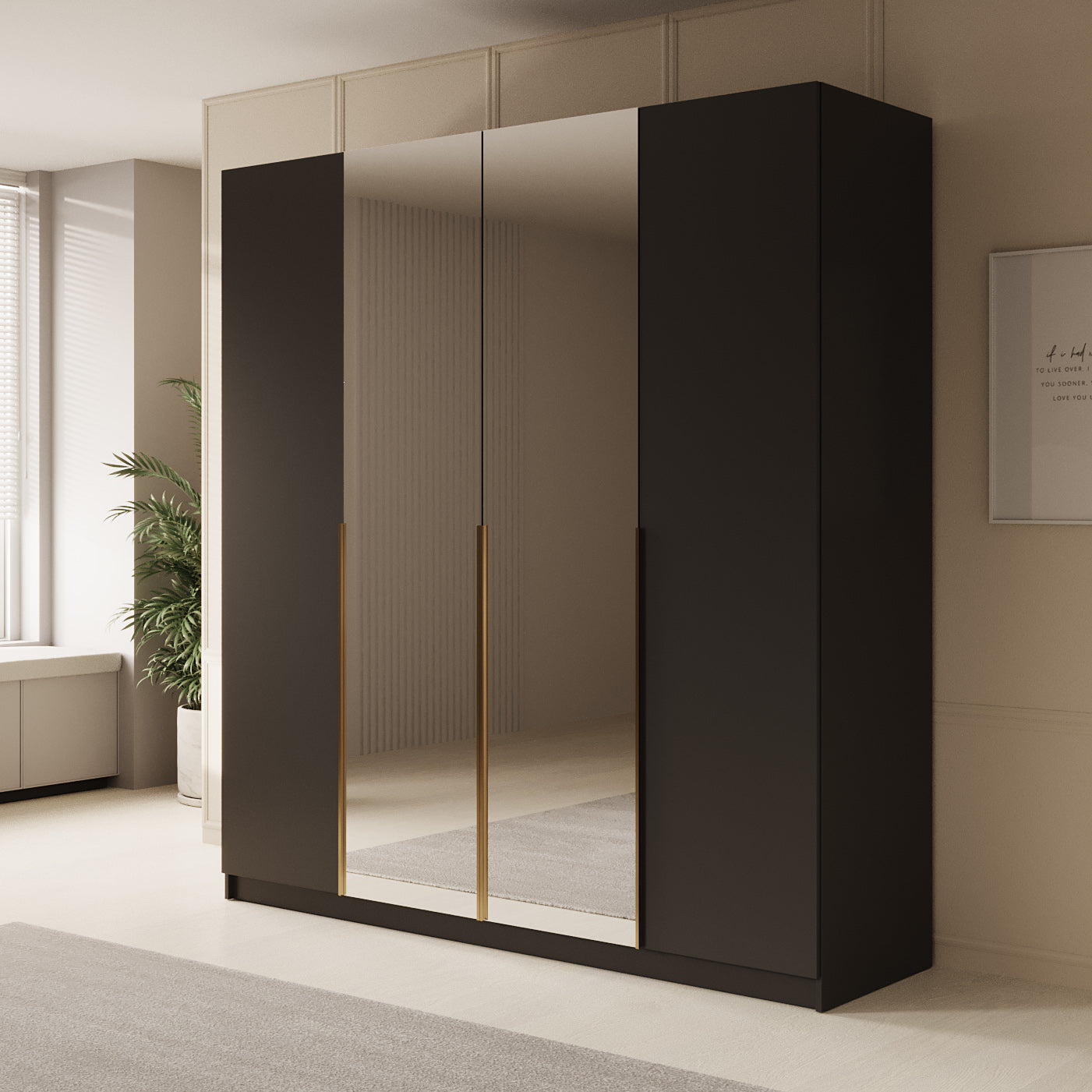 Sabre 2 - Kledingkast met spiegel - Zwart - 200x58x215 cm