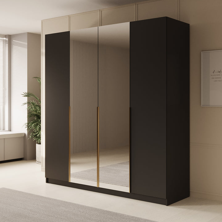 Sabre 2 - Kledingkast met spiegel - Zwart - 200x58x215 cm