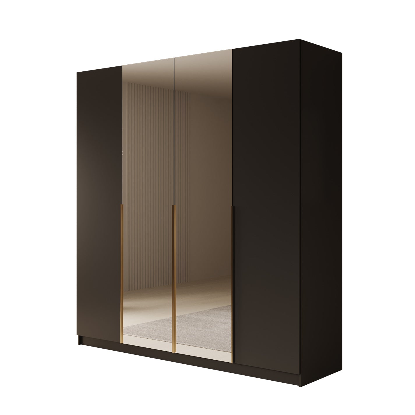 Sabre 2 - Kledingkast met spiegel - Zwart - 200x58x215 cm