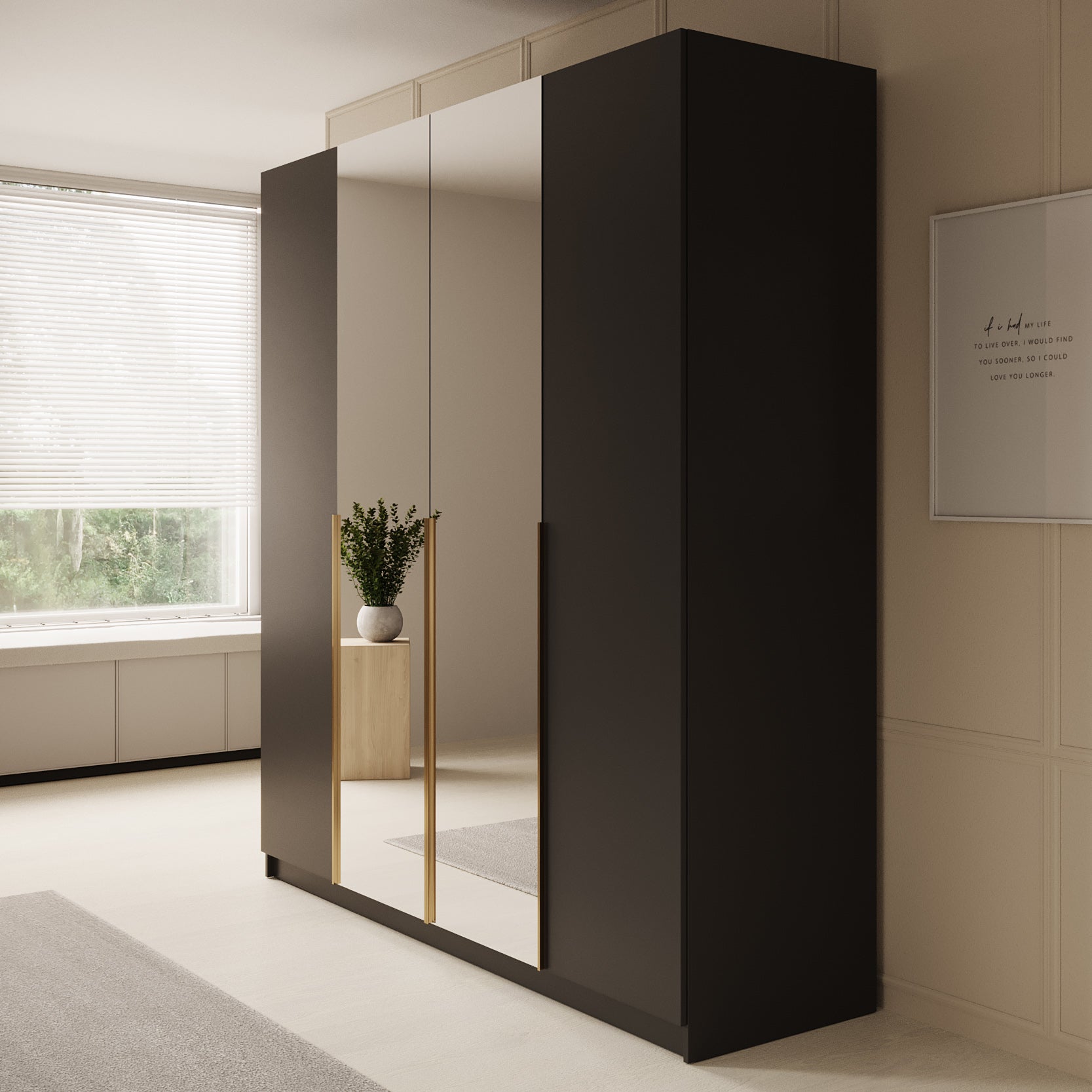Sabre 2 - Kledingkast met spiegel - Zwart - 200x58x215 cm
