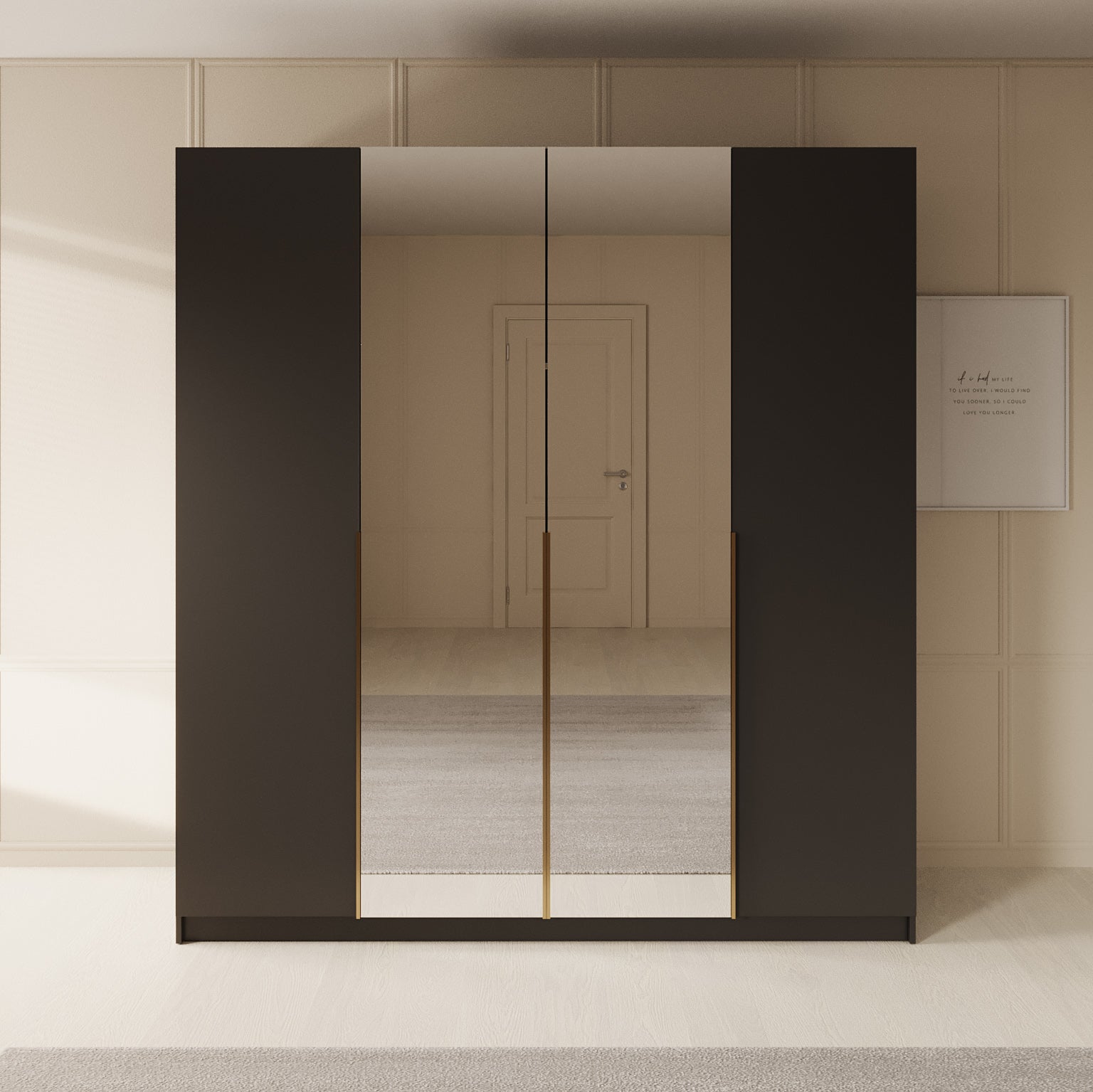 Sabre 2 - Kledingkast met spiegel - Zwart - 200x58x215 cm