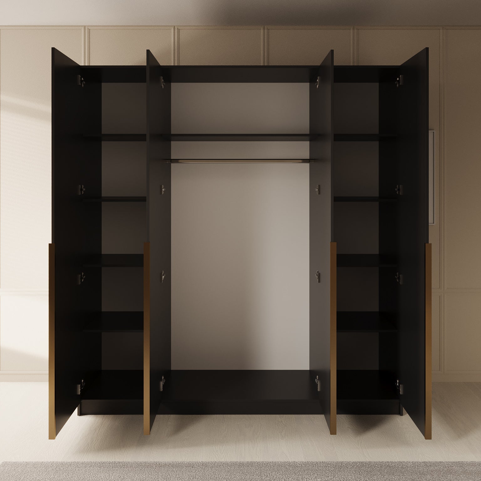 Sabre 2 - Kledingkast met spiegel - Zwart - 200x58x215 cm