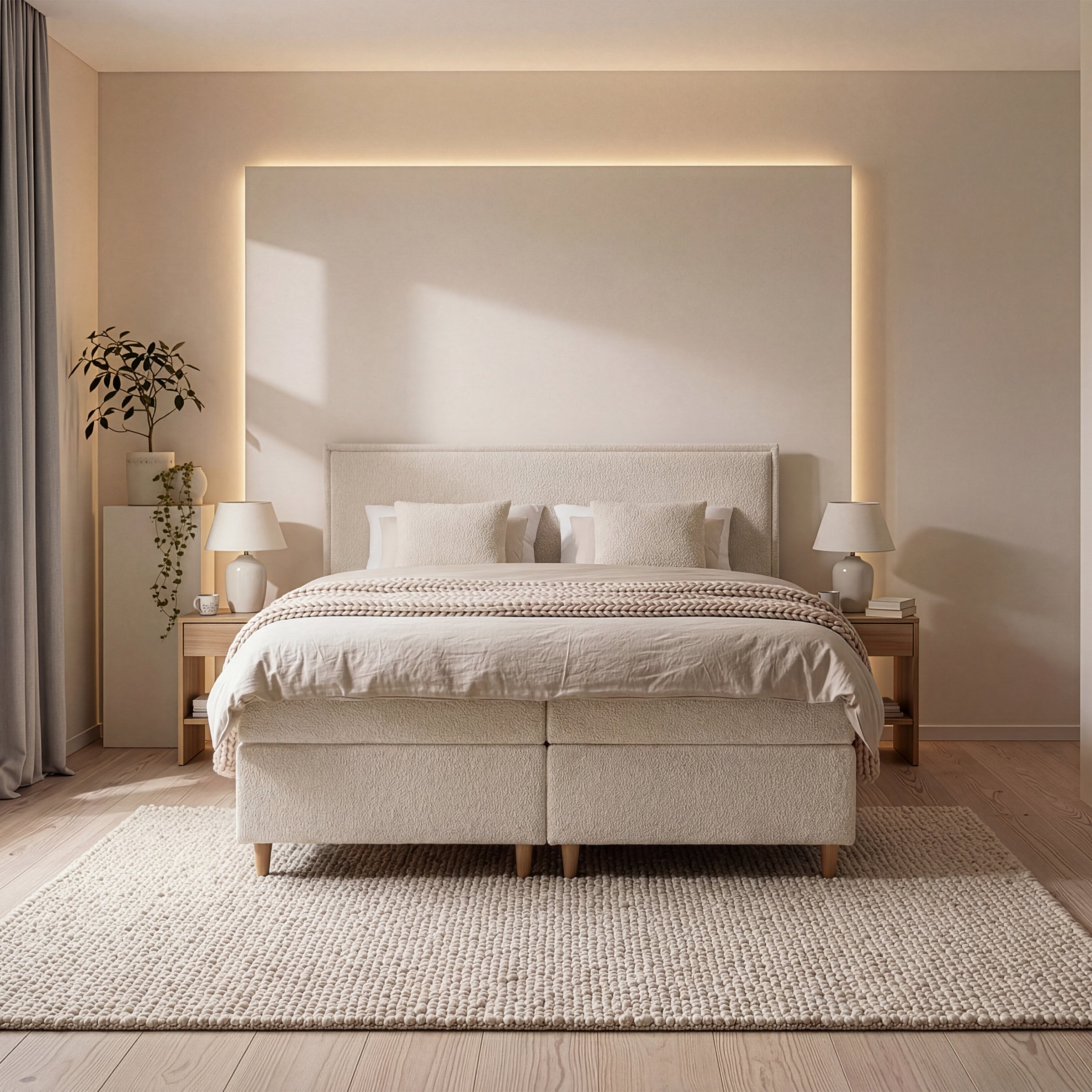 Saku - Boxspring met opbergruimte -  Stof beige - 140x200 cm