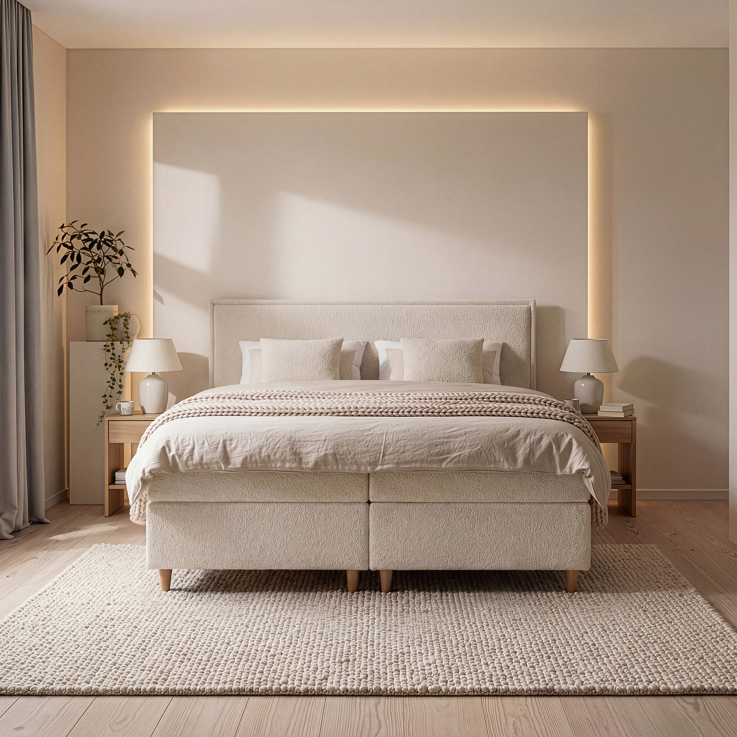 Saku - Boxspring met opbergruimte -  Stof beige - 160x200 cm