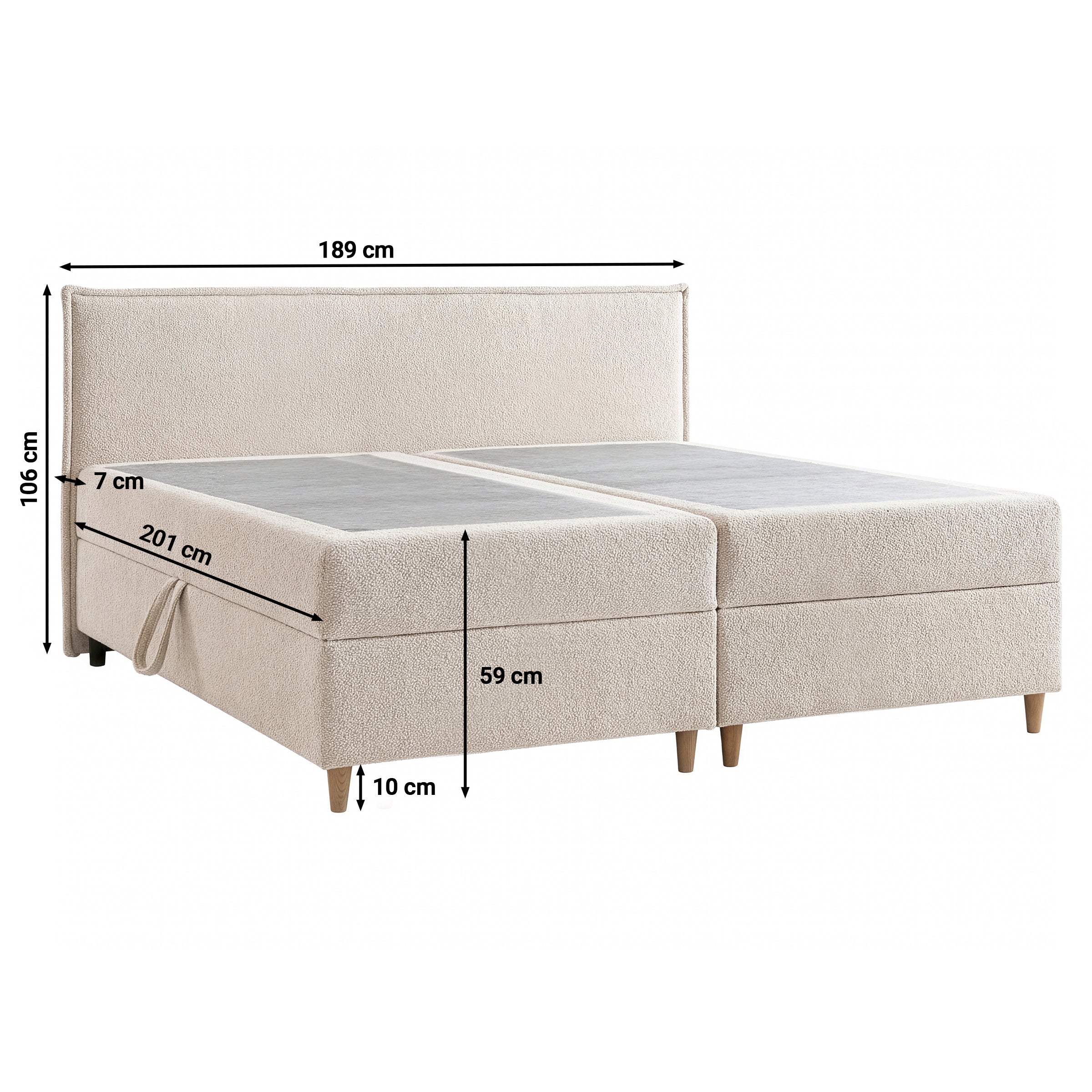 Saku - Boxspring met opbergruimte -  Stof beige - 180x200 cm