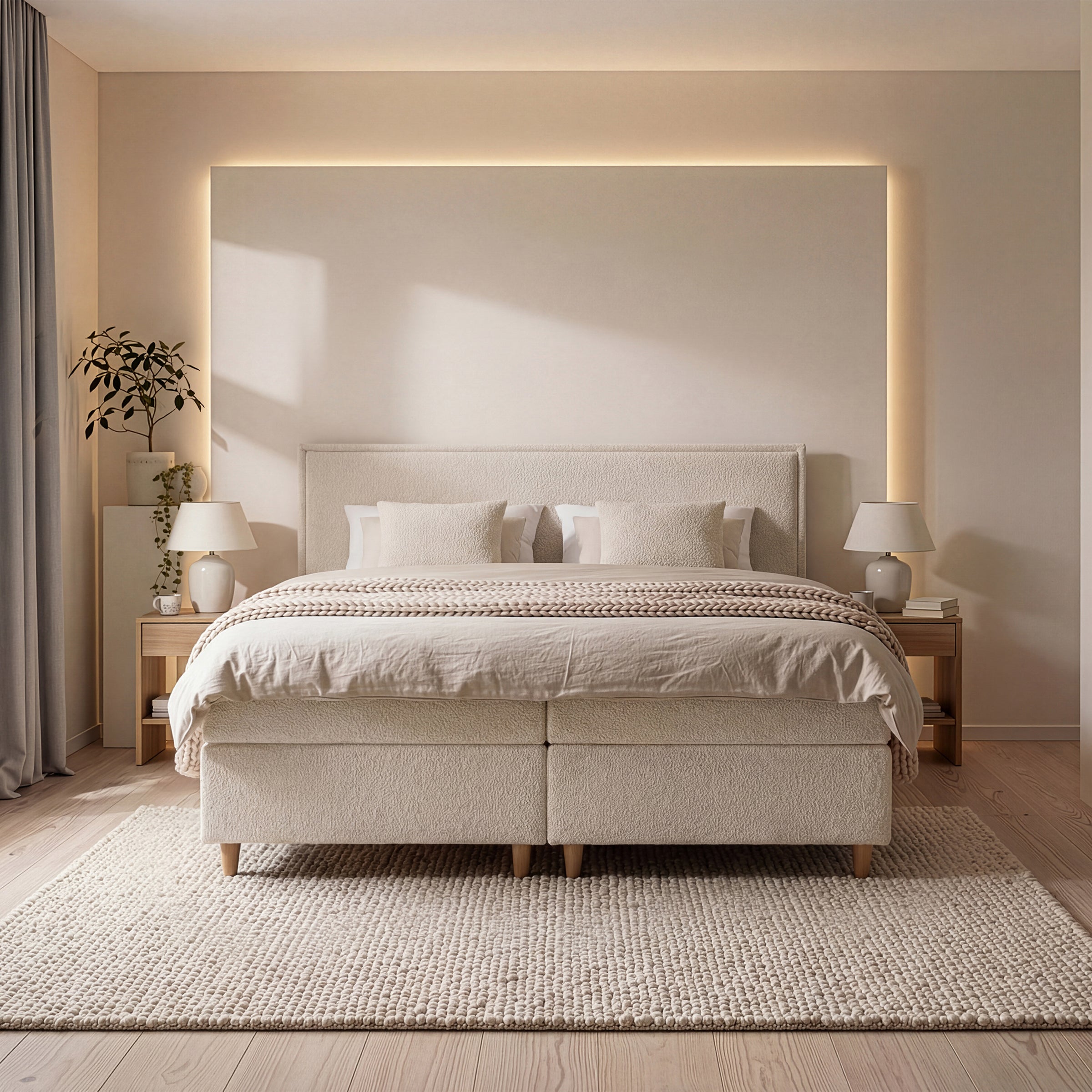 Saku - Boxspring met opbergruimte -  Stof beige - 180x200 cm