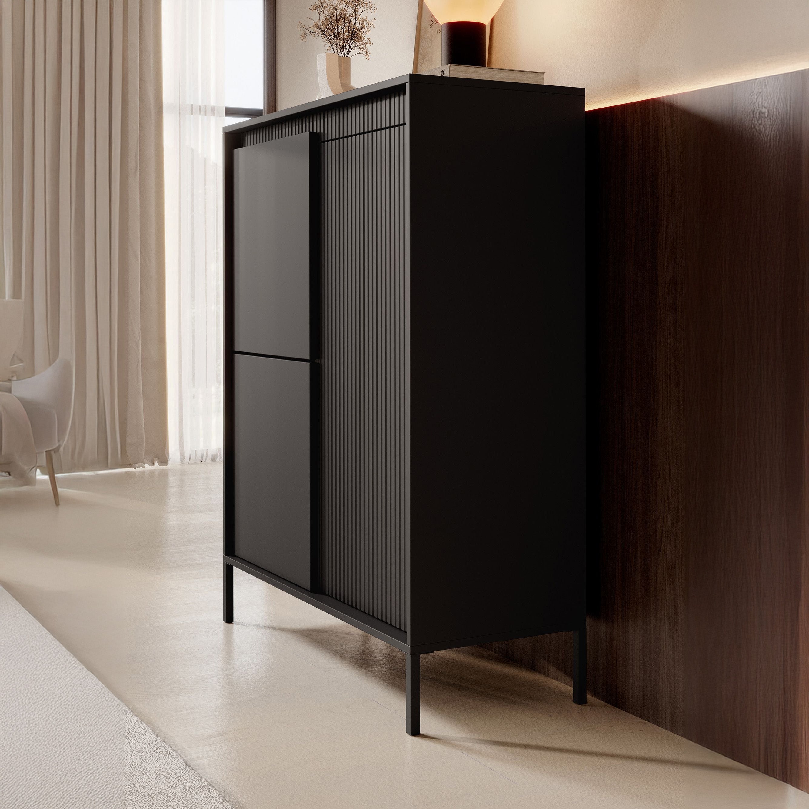 Saran - Dressoir - Zwart - 104x40x123 cm
