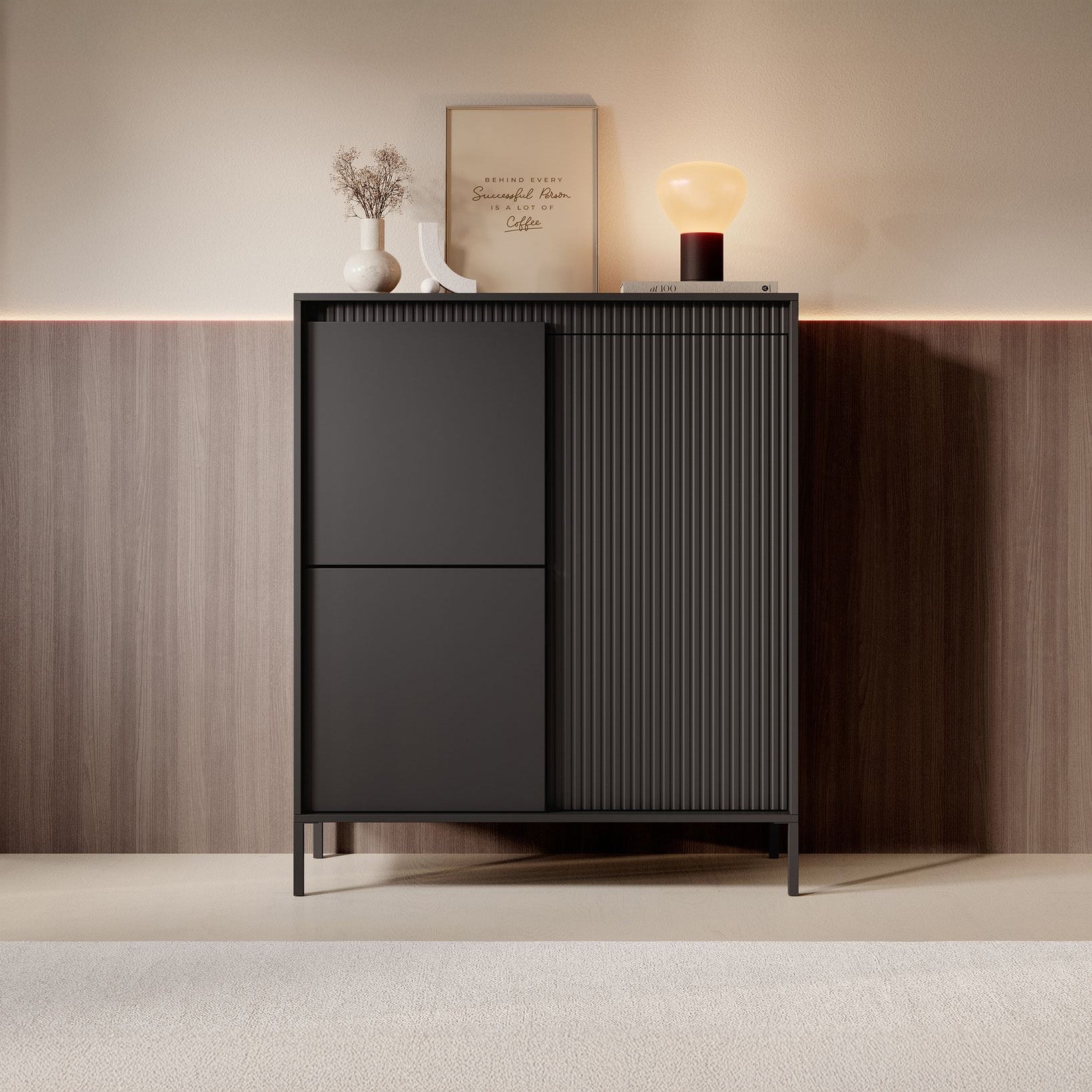 Saran - Dressoir - Zwart - 104x40x123 cm