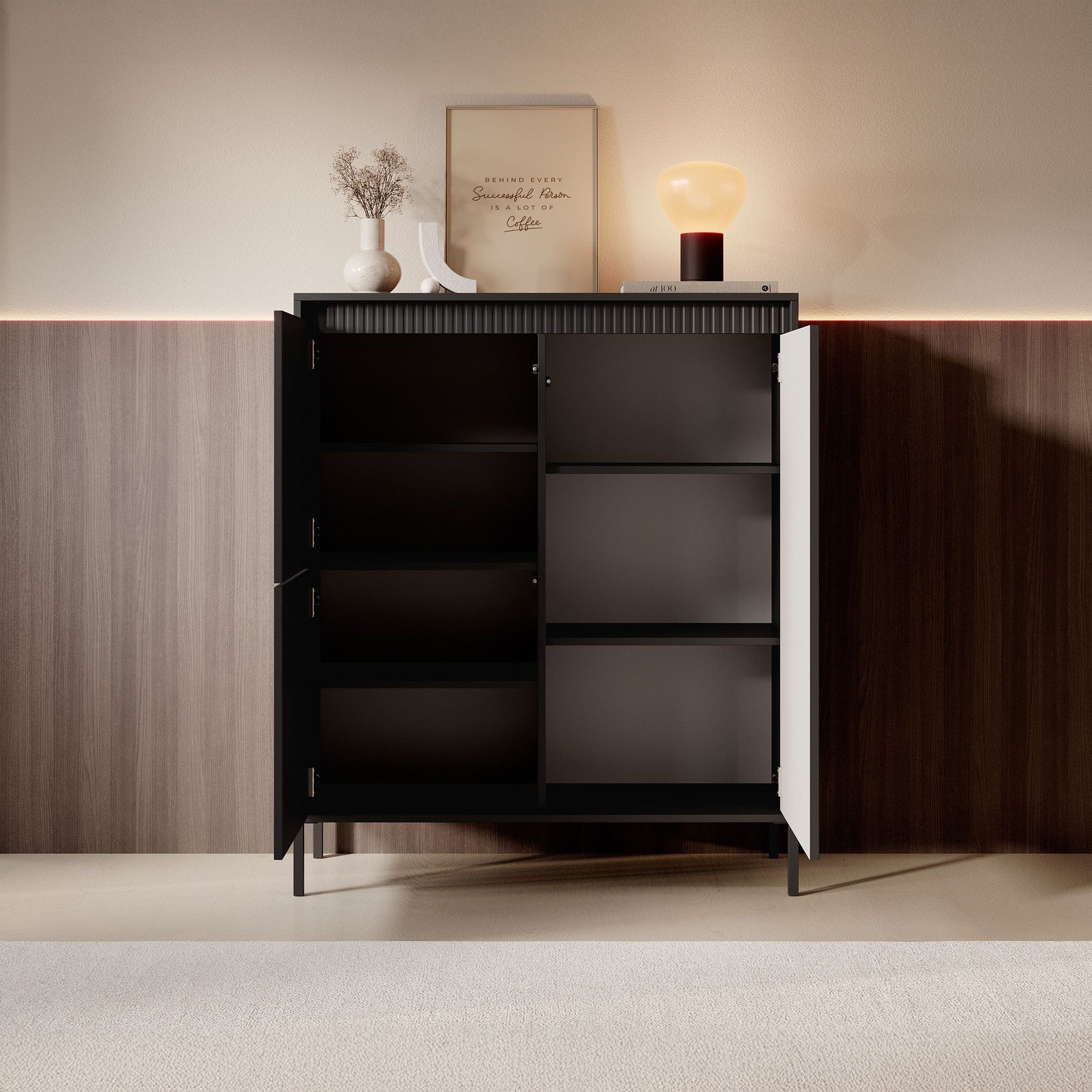 Saran - Dressoir - Zwart - 104x40x123 cm