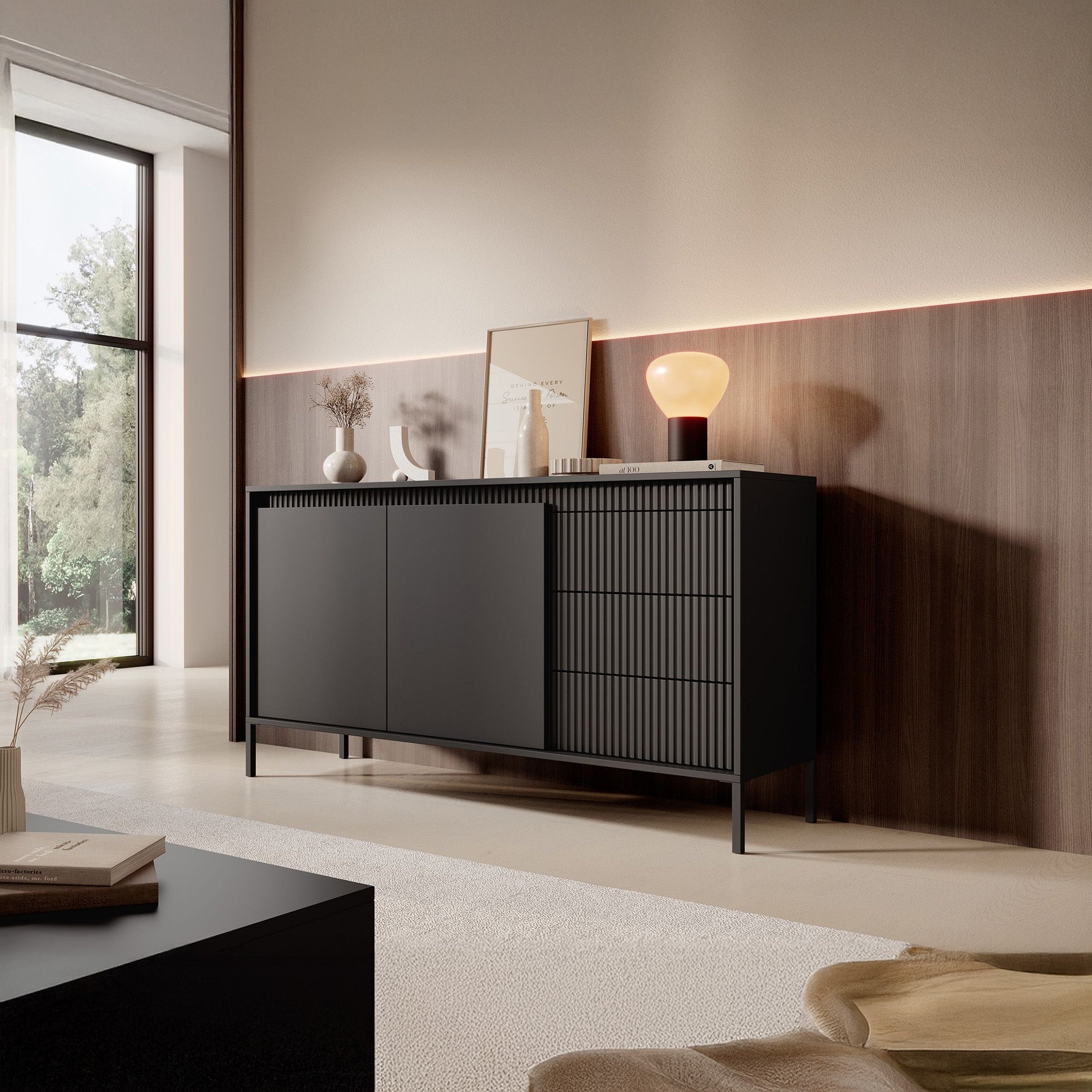 Saran - Dressoir - Zwart - 154x40x81 cm