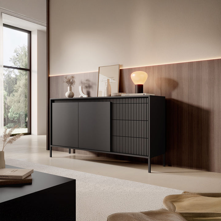 Saran - Dressoir - Zwart - 154x40x81 cm