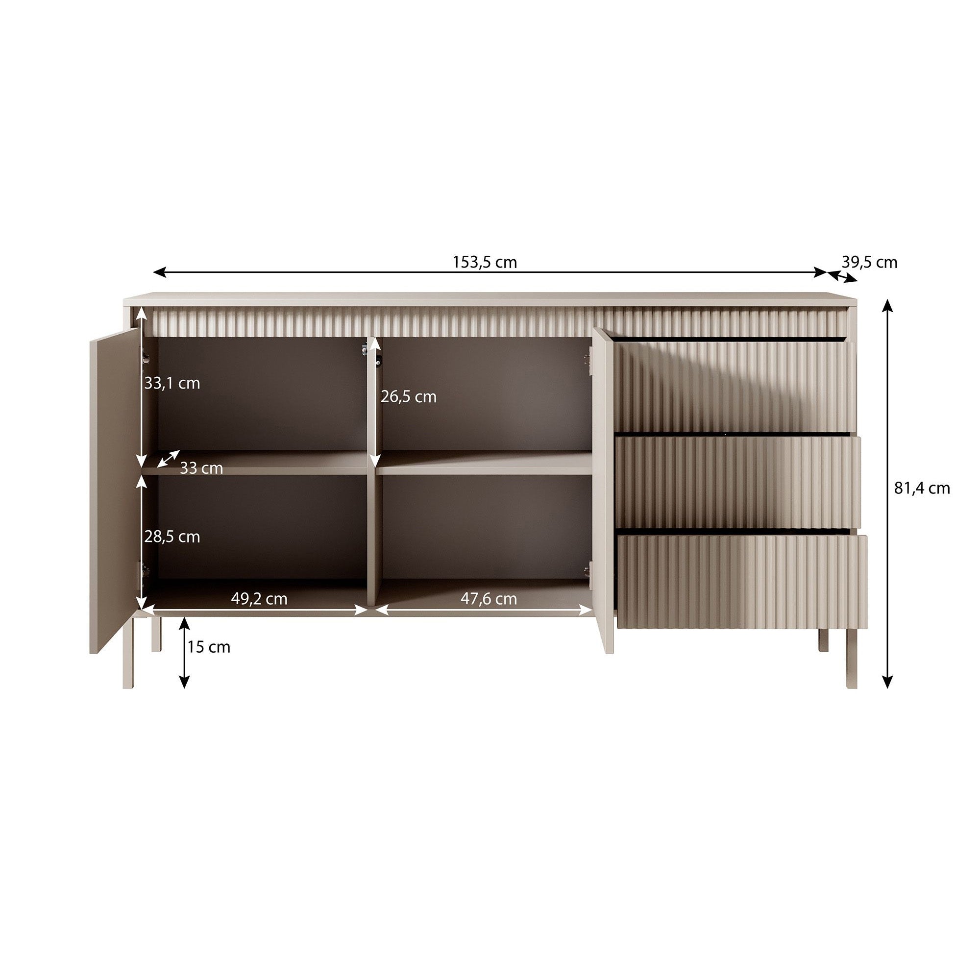 Saran - Dressoir - Zwart - 154x40x81 cm
