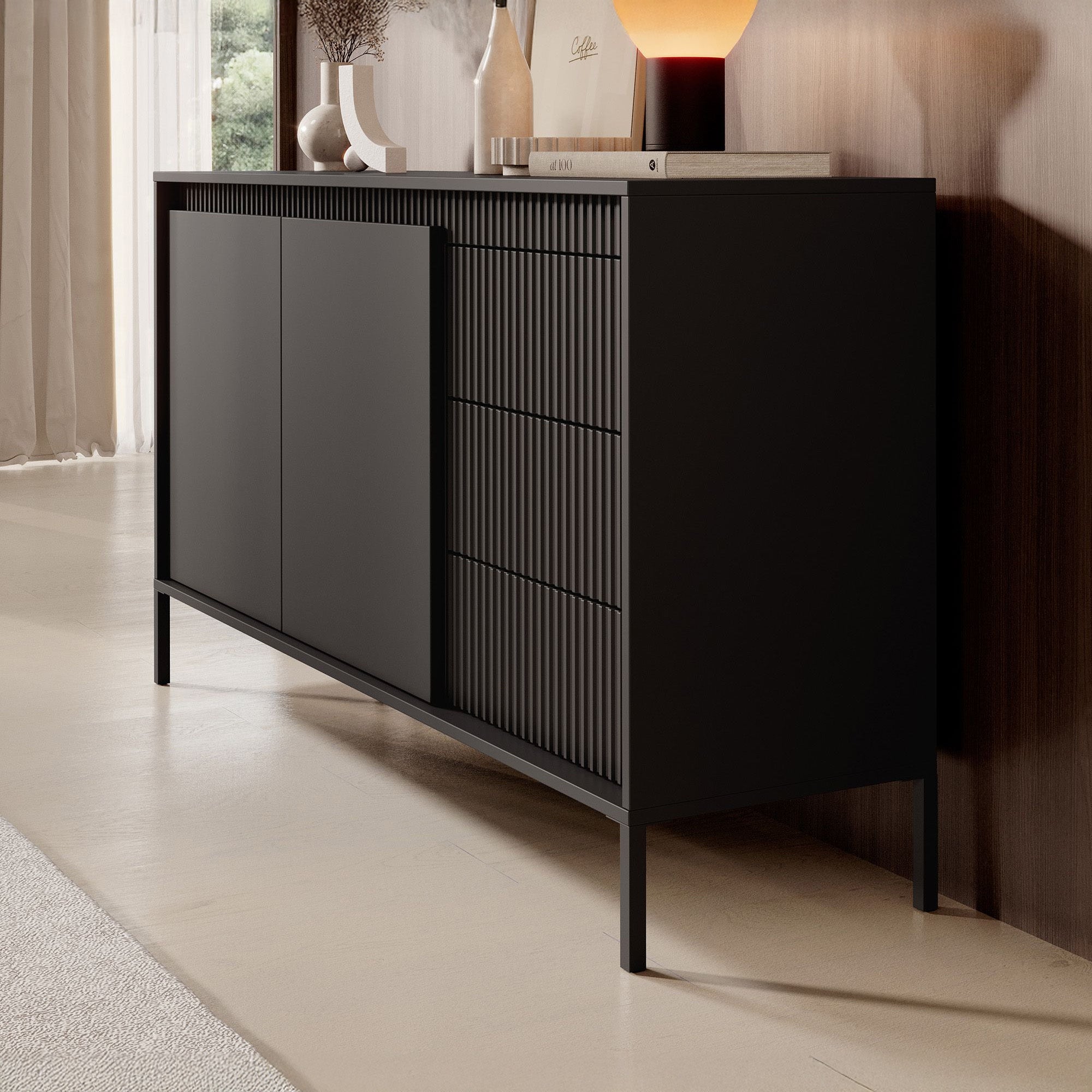 Saran - Dressoir - Zwart - 154x40x81 cm