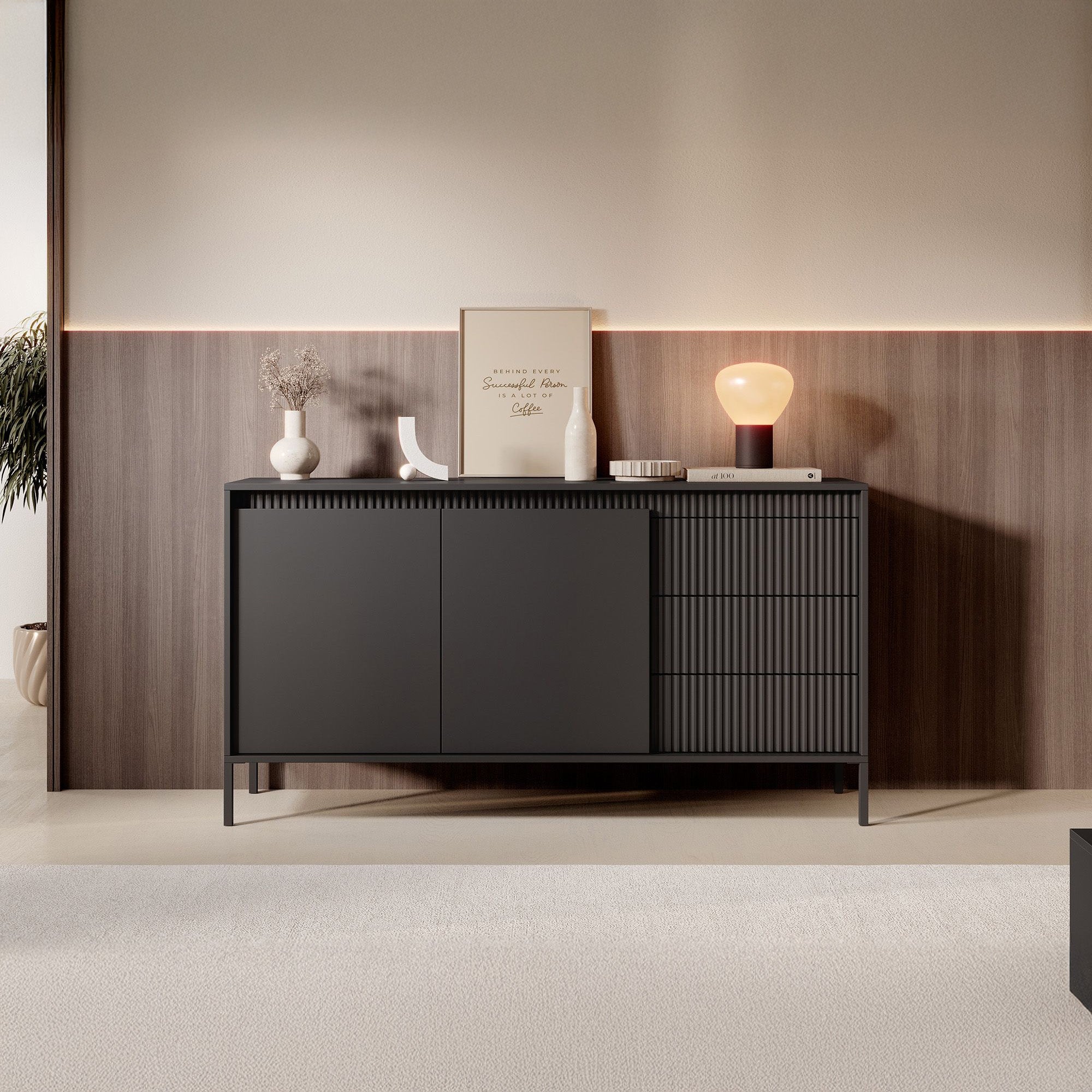Saran - Dressoir - Zwart - 154x40x81 cm