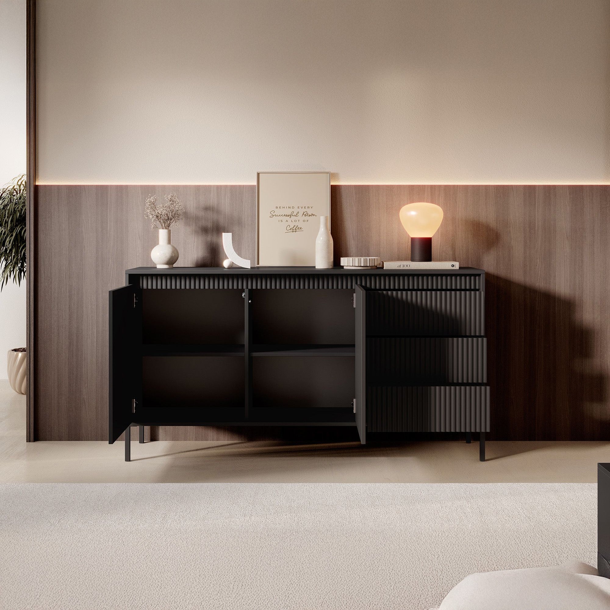 Saran - Dressoir - Zwart - 154x40x81 cm
