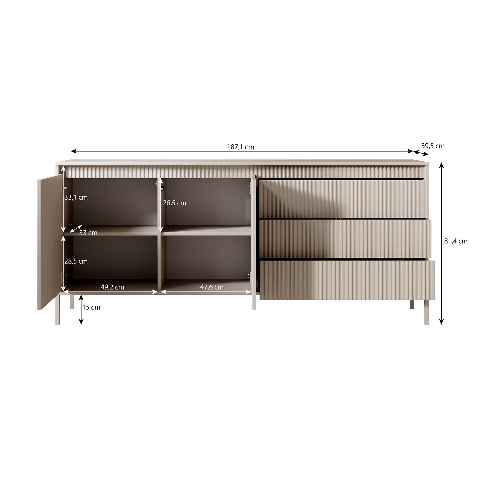 Saran - Dressoir - Zwart - 187x40x81 cm