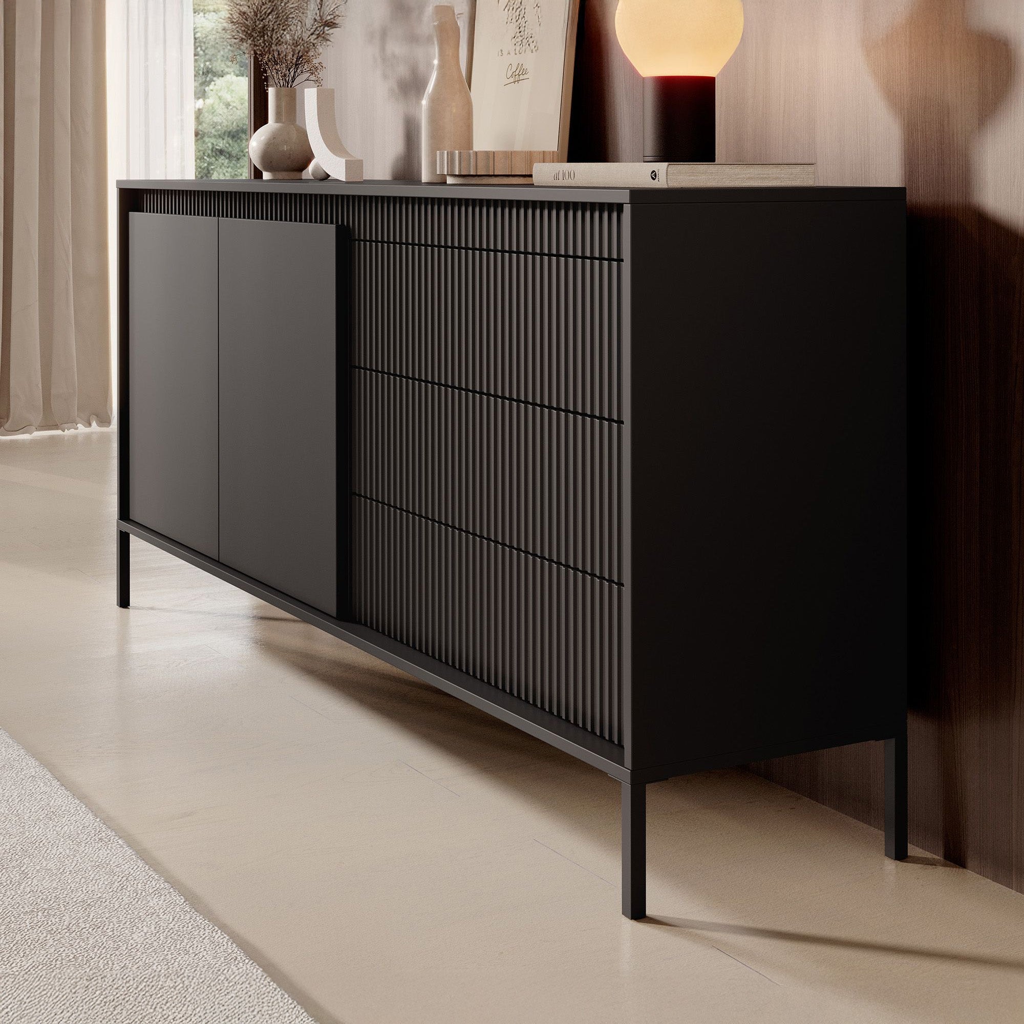 Saran - Dressoir - Zwart - 187x40x81 cm