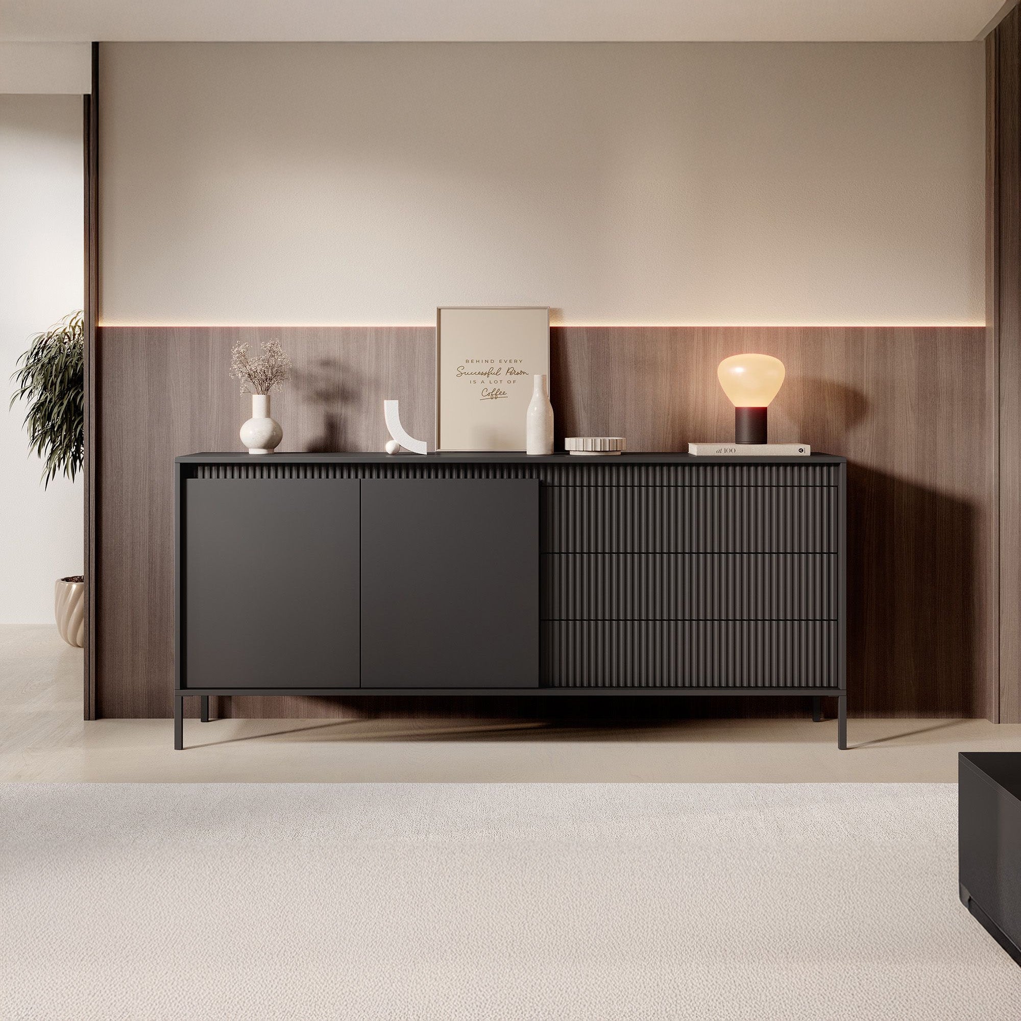 Saran - Dressoir - Zwart - 187x40x81 cm