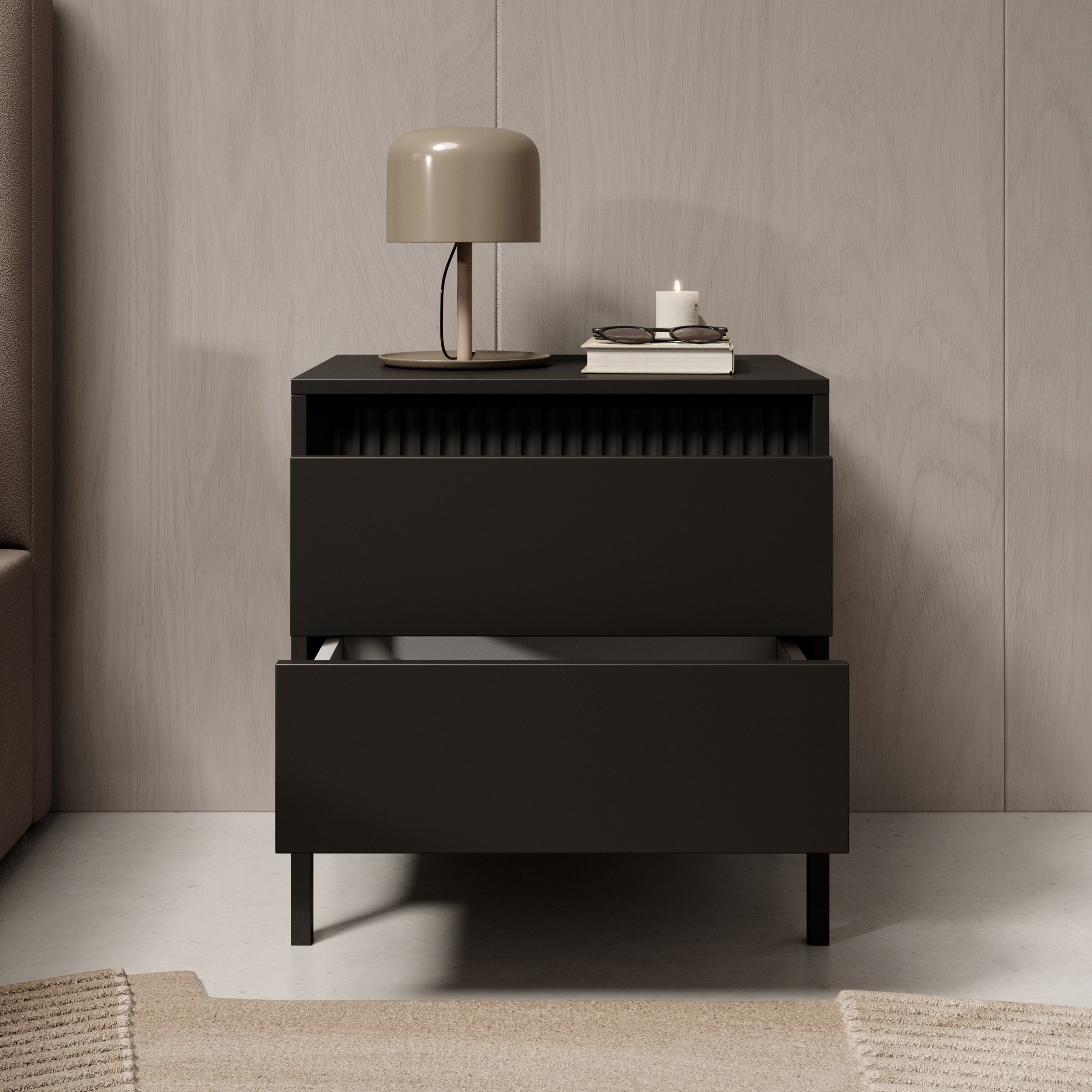 Saran - Nachtkastje - Zwart - 54x40x56 cm