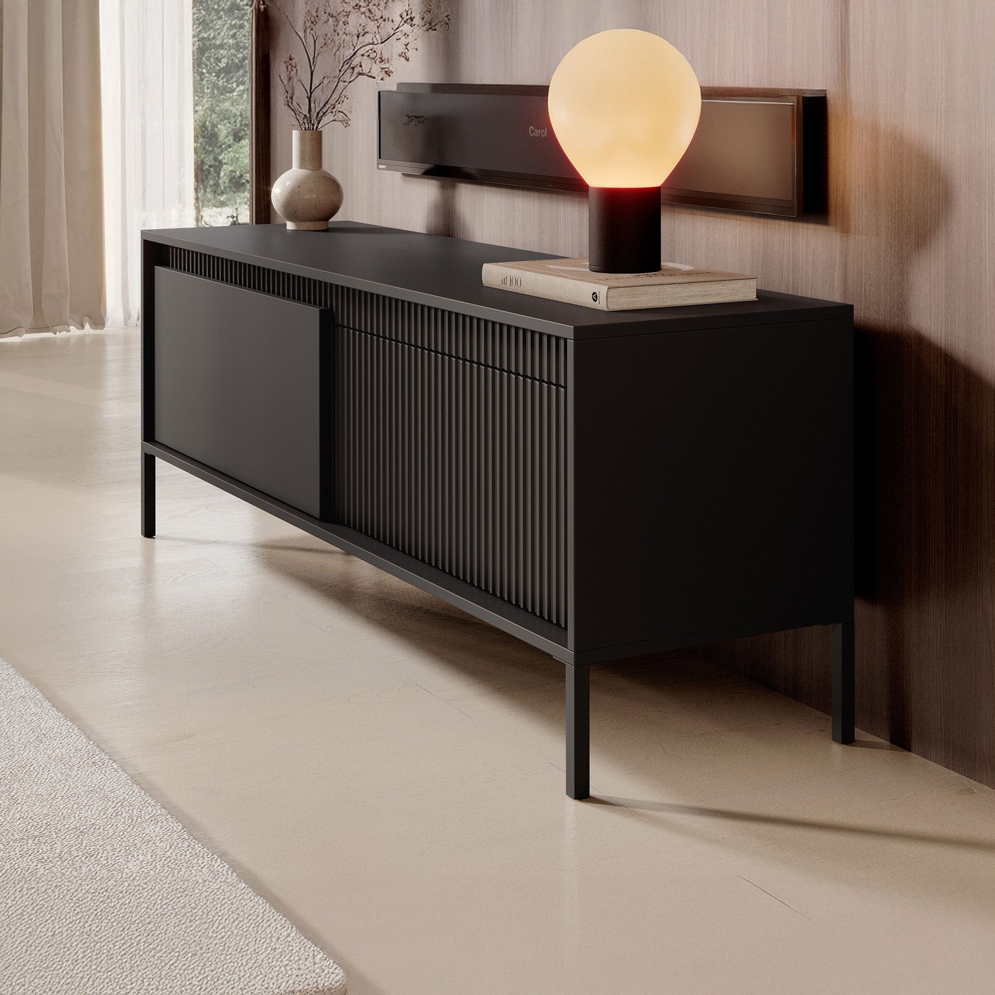 Saran - TV-Meubel - Mat zwart  - 154x40x53 cm