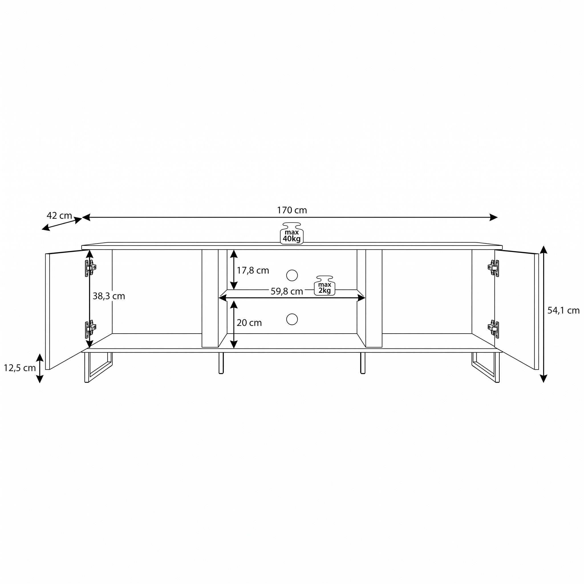 Saturn - TV-Meubel met 2 deuren - Eiken/zwart - 170x42x54 cm