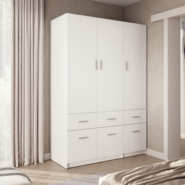 Savaneta - Kledingkast 3-deurs - Wit - 136x54x198 cm