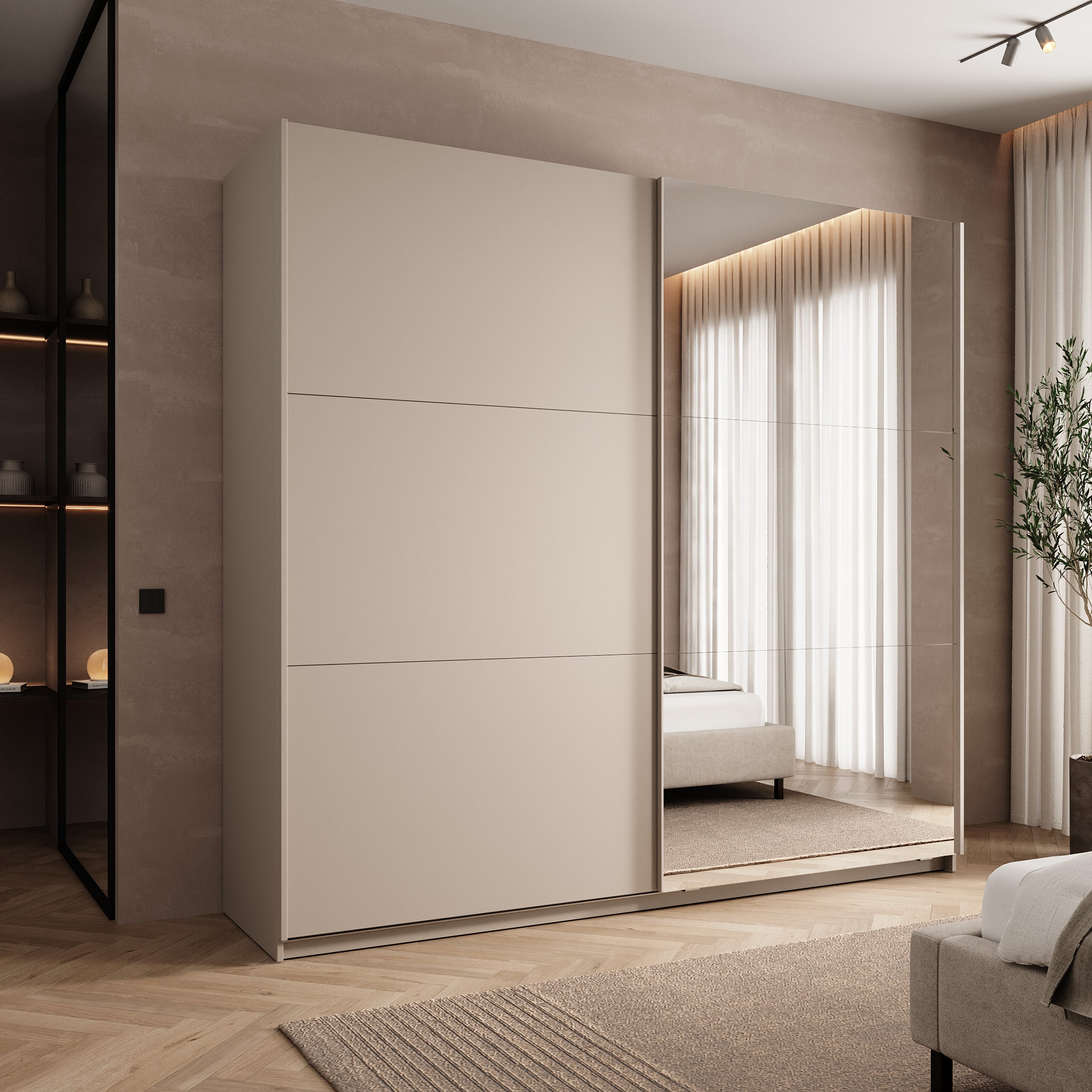 Savio - Kledingkast met schuifdeuren - Beige - 221x60x207 cm