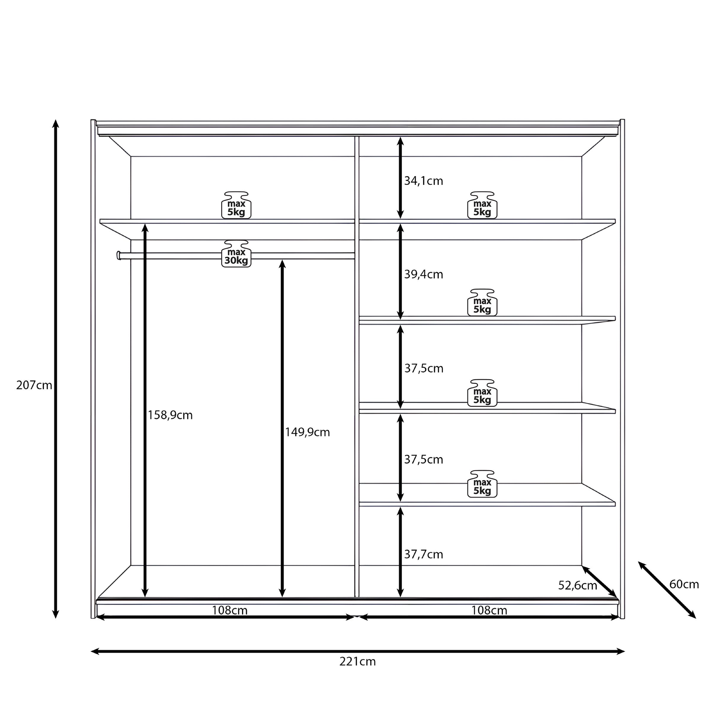 Savio - Kledingkast met schuifdeuren - Beige - 221x60x207 cm