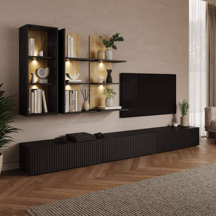 Savio - Wandmeubel - Zwart - 300x45x160 cm