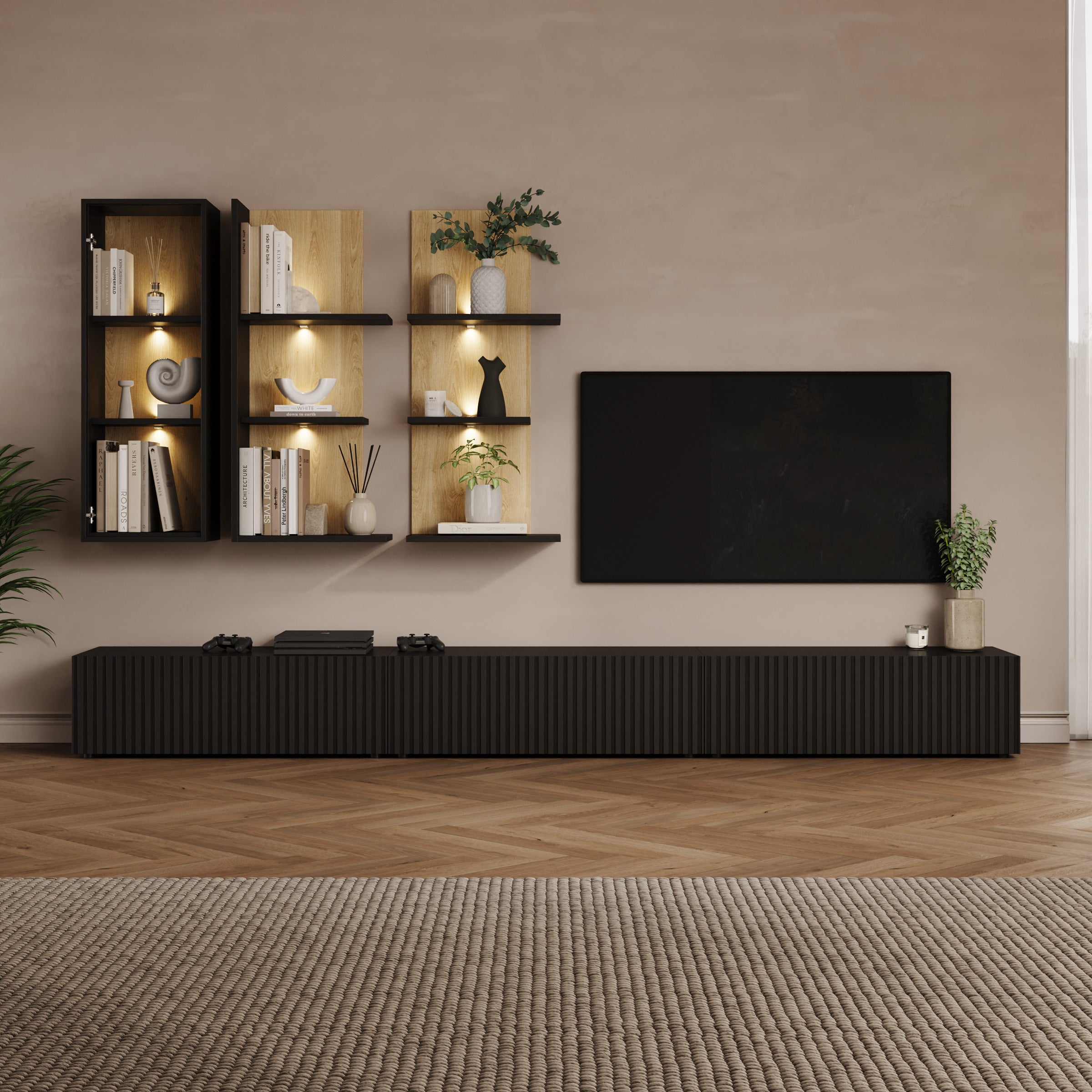 Savio - Wandmeubel - Zwart - 300x45x160 cm