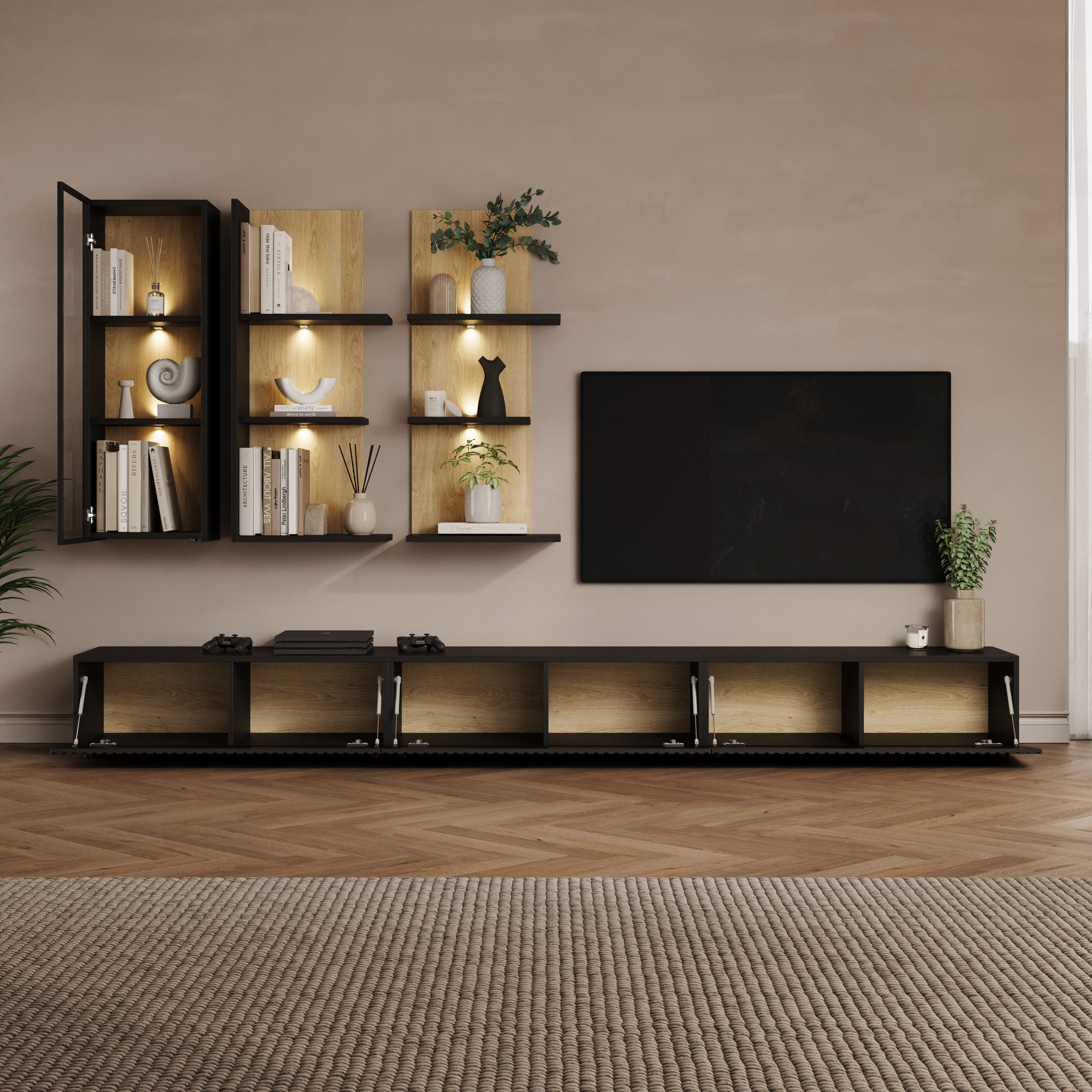 Savio - Wandmeubel - Zwart - 300x45x160 cm