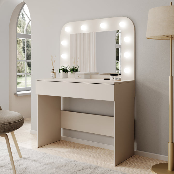 Savoy - Kaptafel met spiegel en verlichting - Beige - 100x43x143 cm