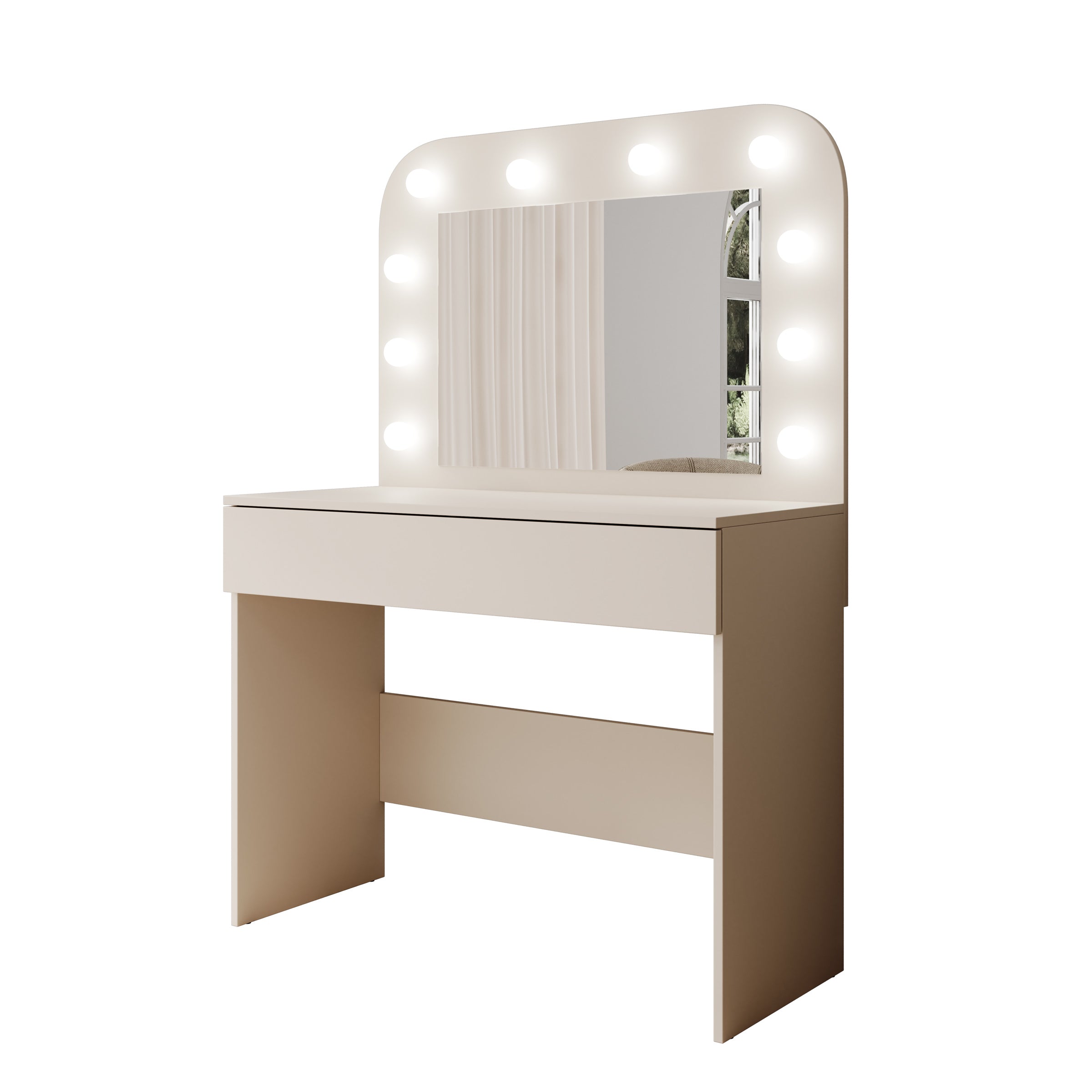 Savoy - Kaptafel met spiegel en verlichting - Beige - 100x43x143 cm