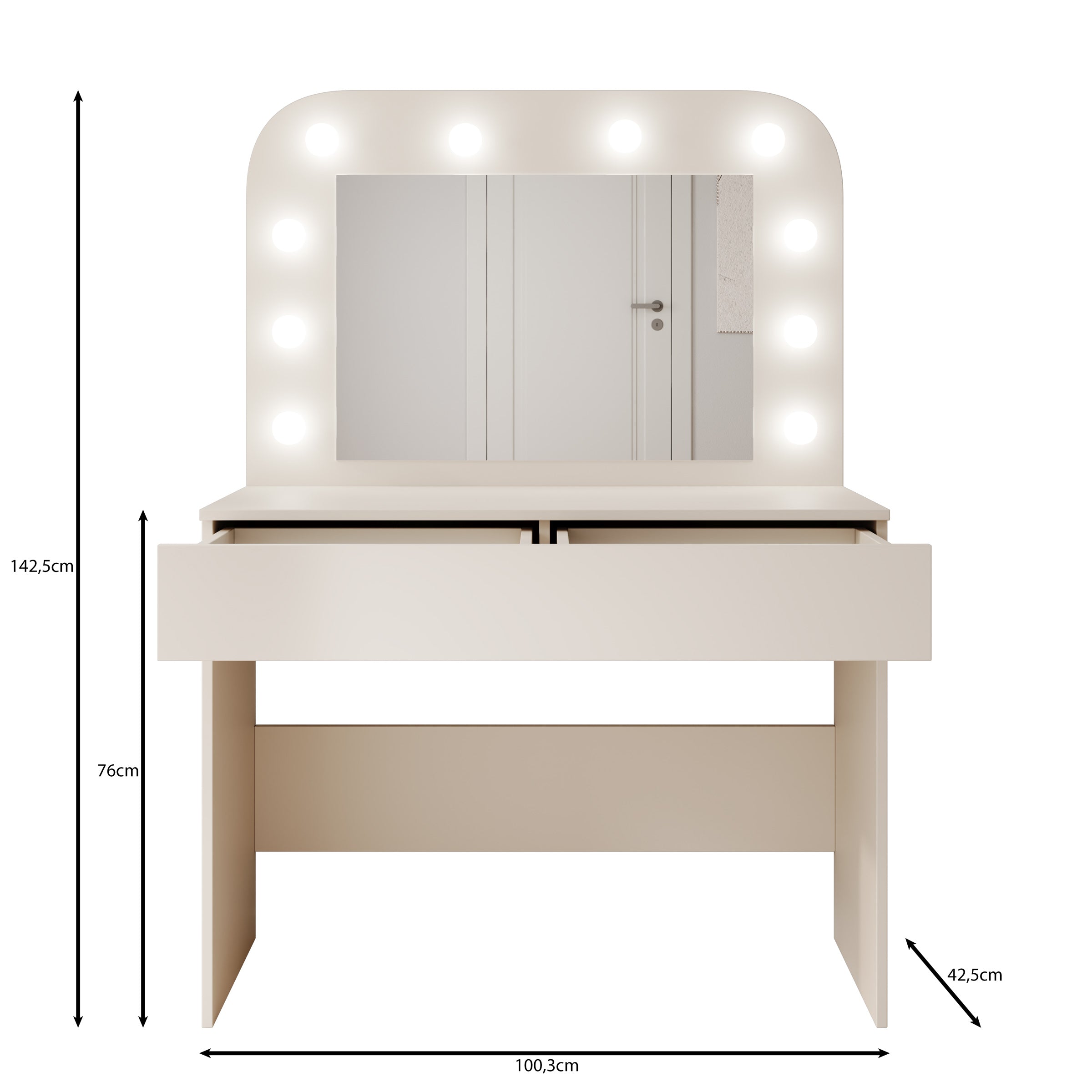 Savoy - Kaptafel met spiegel en verlichting - Beige - 100x43x143 cm