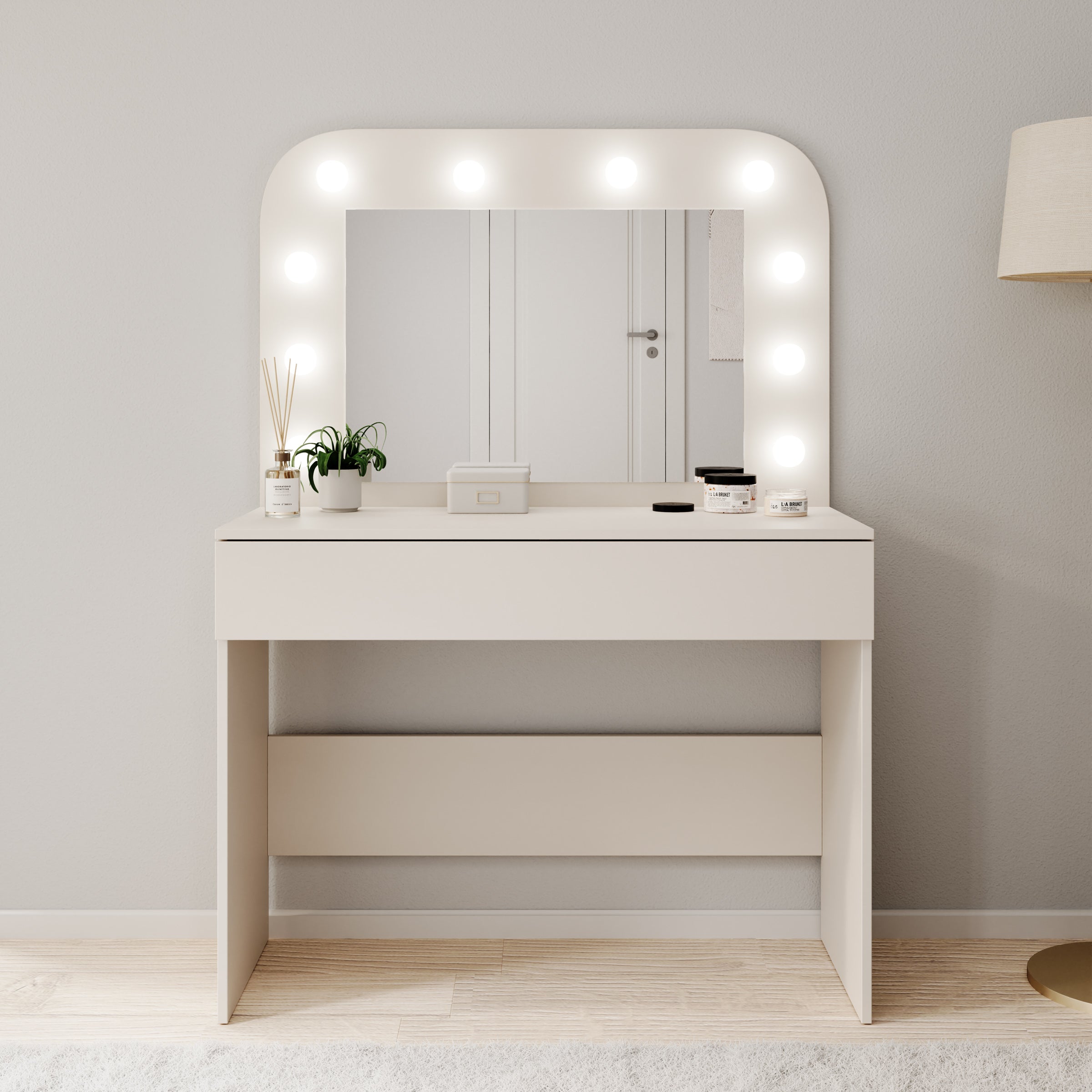 Savoy - Kaptafel met spiegel en verlichting - Beige - 100x43x143 cm