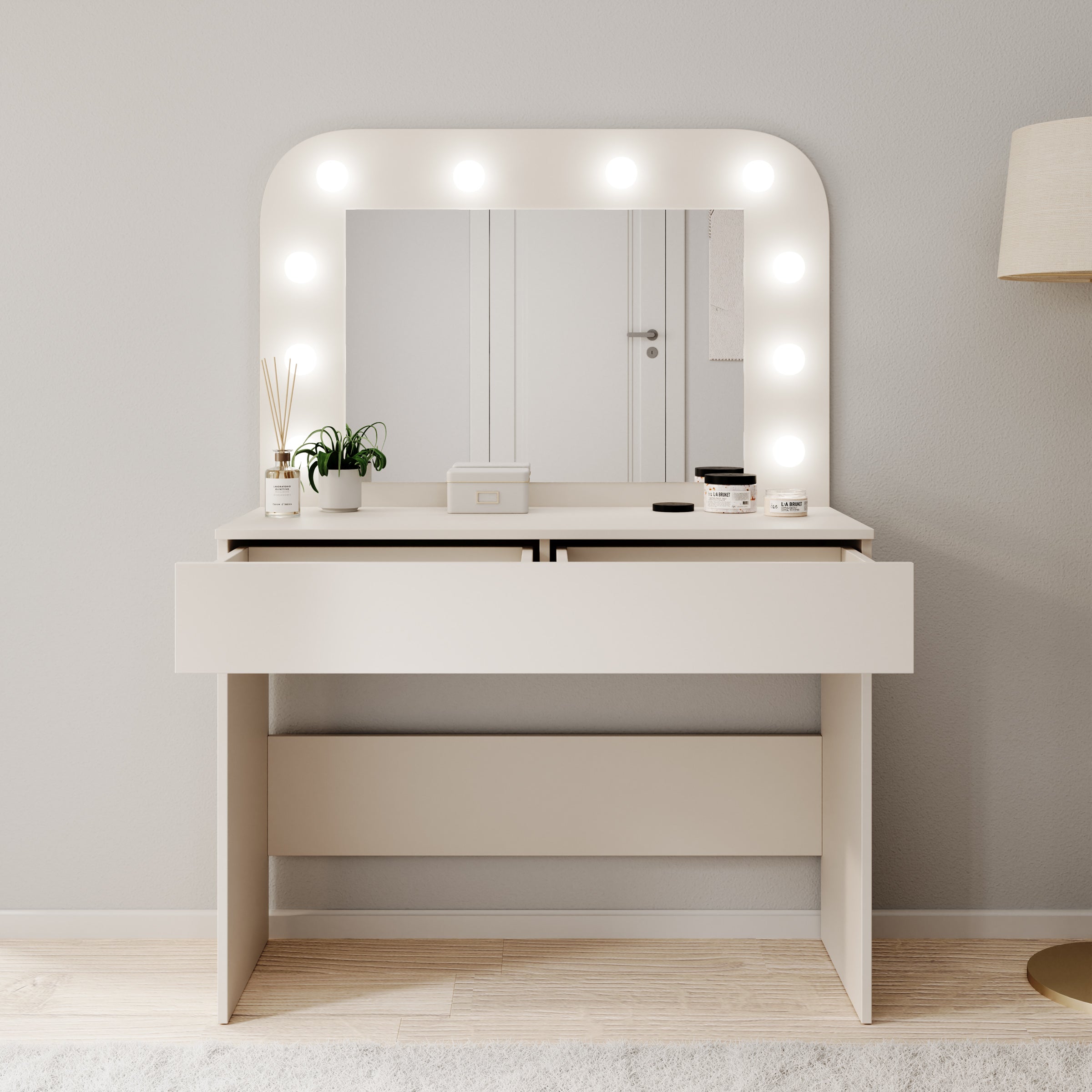 Savoy - Kaptafel met spiegel en verlichting - Beige - 100x43x143 cm