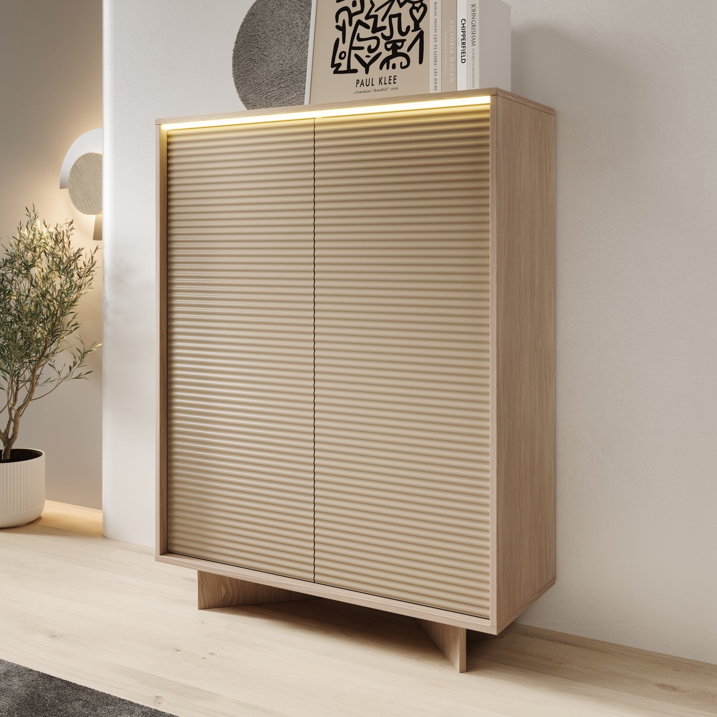 Selvio - Dressoir - Cappuccino / Eikenpatroon - 104x40x138 cm