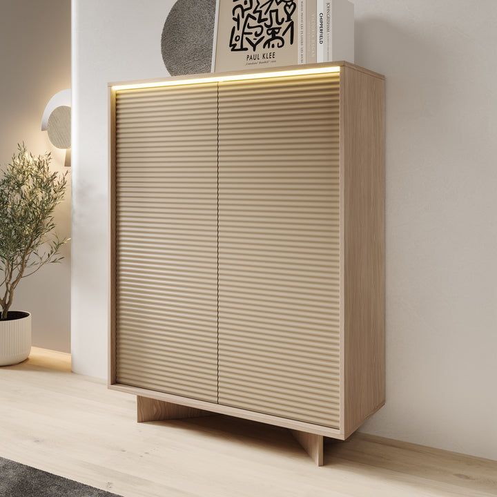 Selvio - Dressoir - Cappuccino / Eikenpatroon - 104x40x138 cm