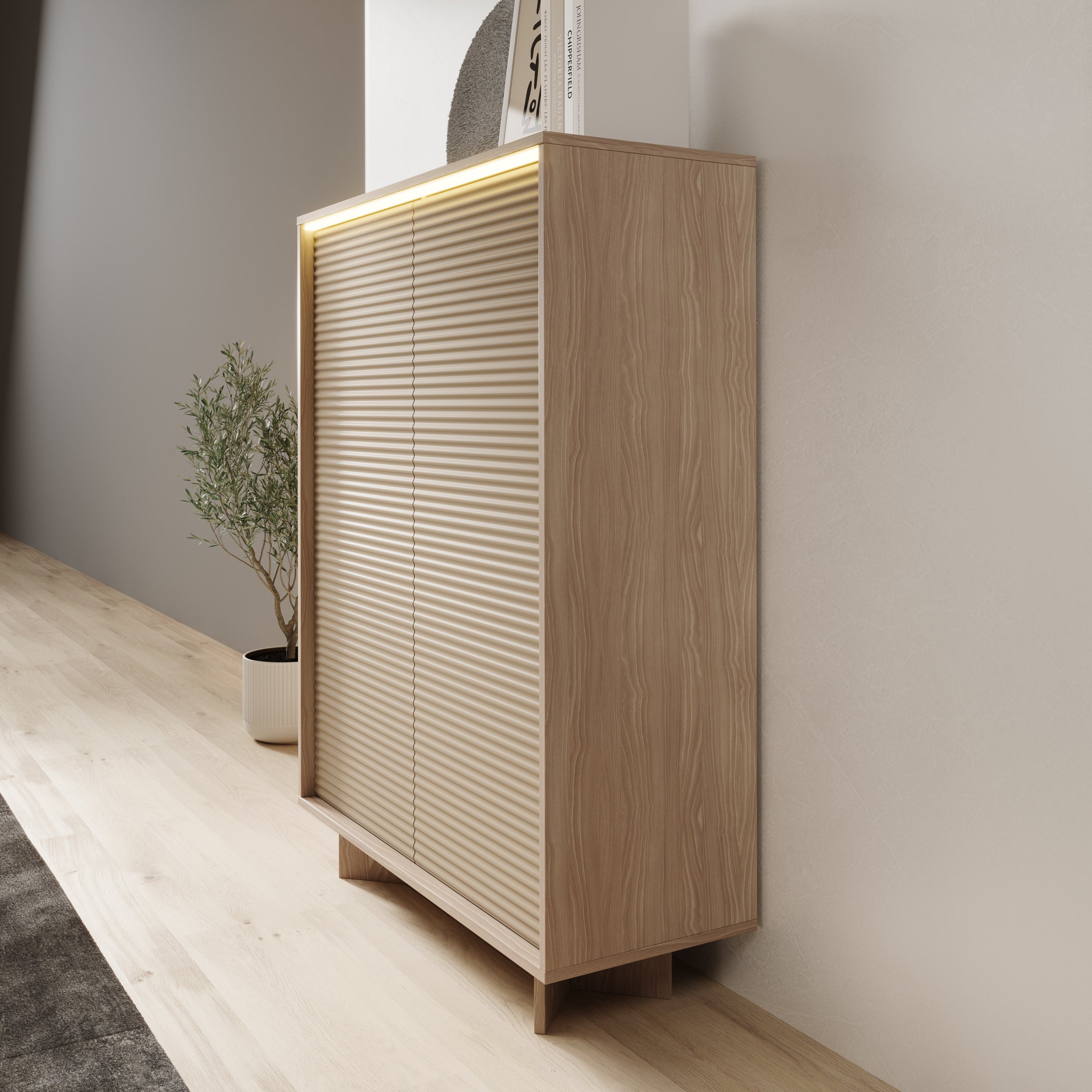 Selvio - Dressoir - Cappuccino / Eikenpatroon - 104x40x138 cm