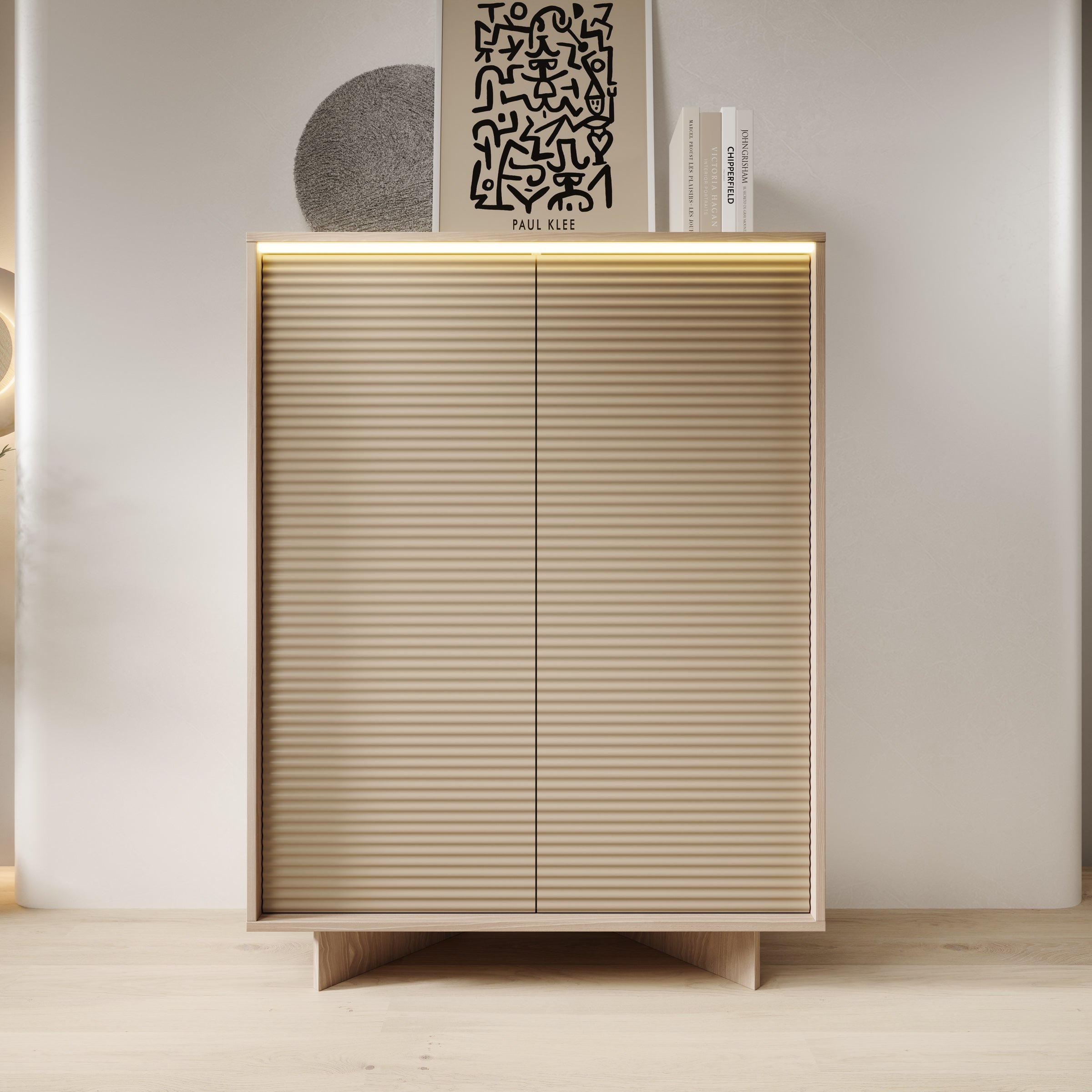 Selvio - Dressoir - Cappuccino / Eikenpatroon - 104x40x138 cm