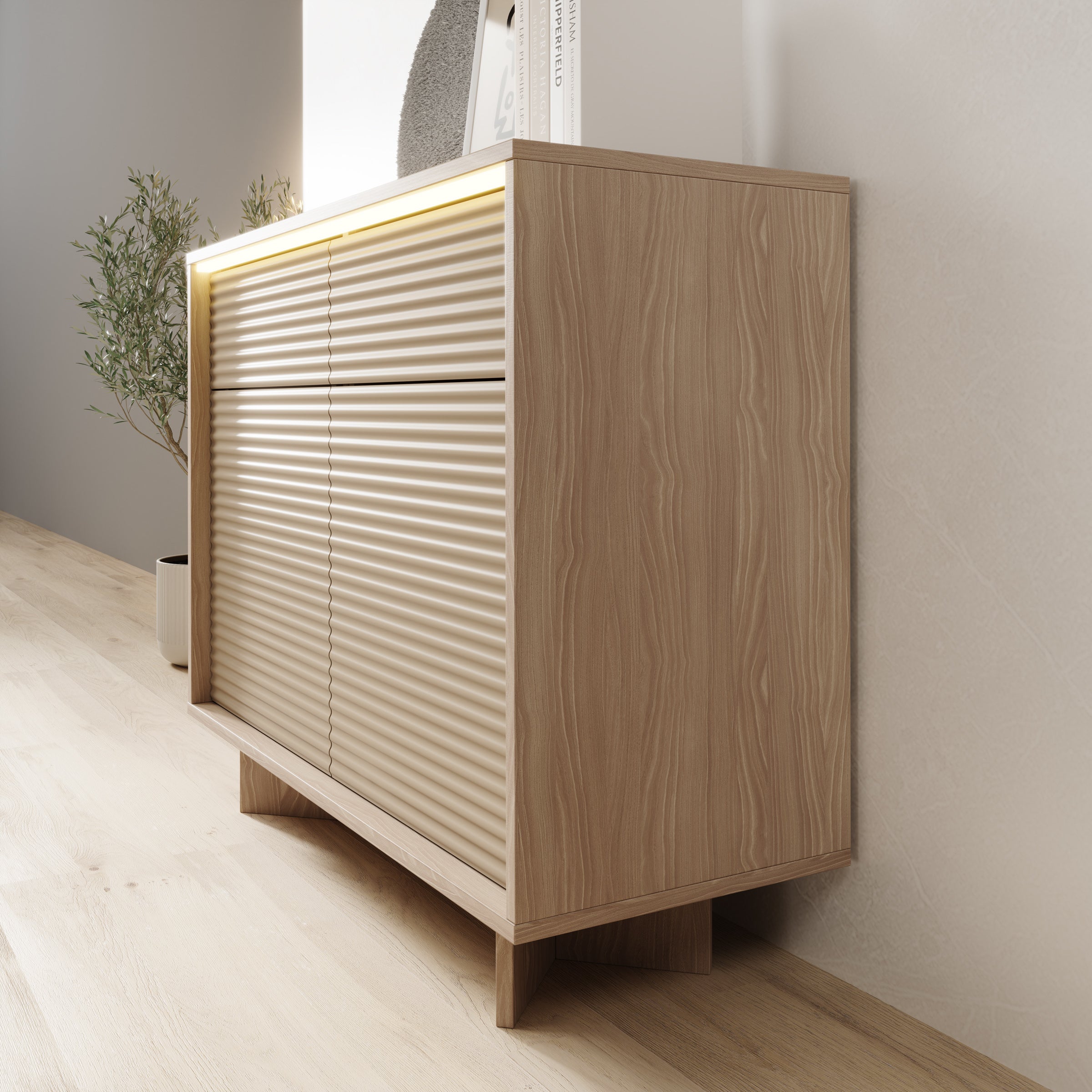 Selvio - Dressoir - Cappuccino / Eikenpatroon - 104x40x84 cm