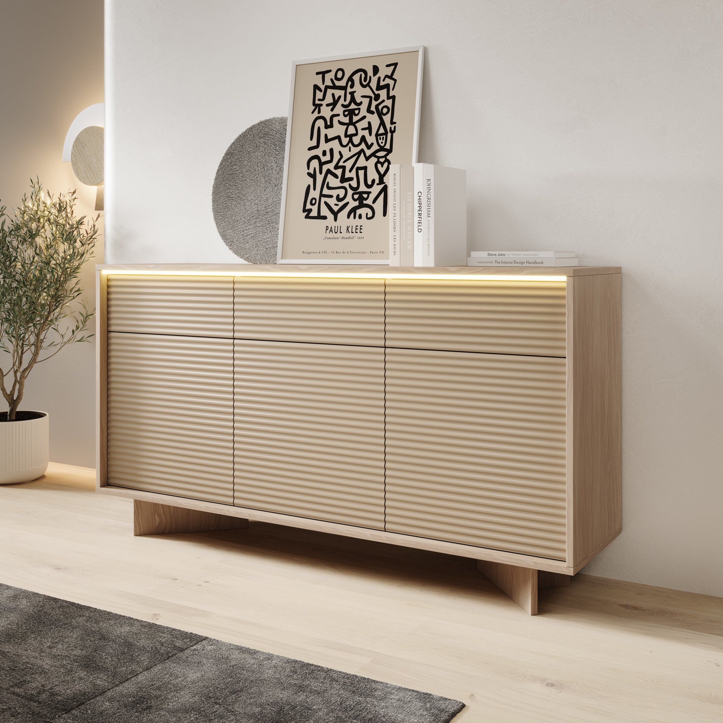 Selvio - Dressoir - Cappuccino / Eikenpatroon - 154x40x84 cm
